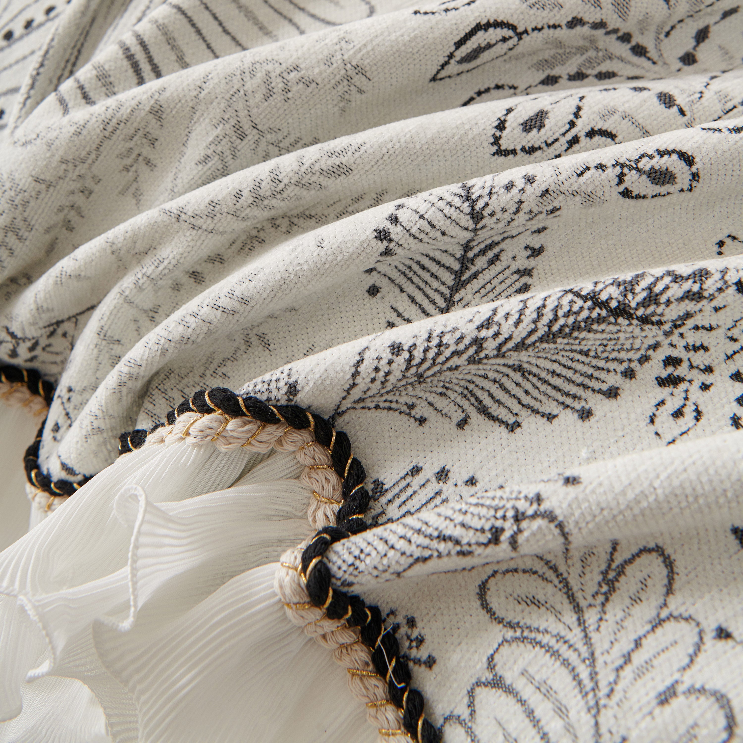 Farmhouse Ruffled Lace Sofa Slipcover Vintage Furniture Protector with Botanical Print