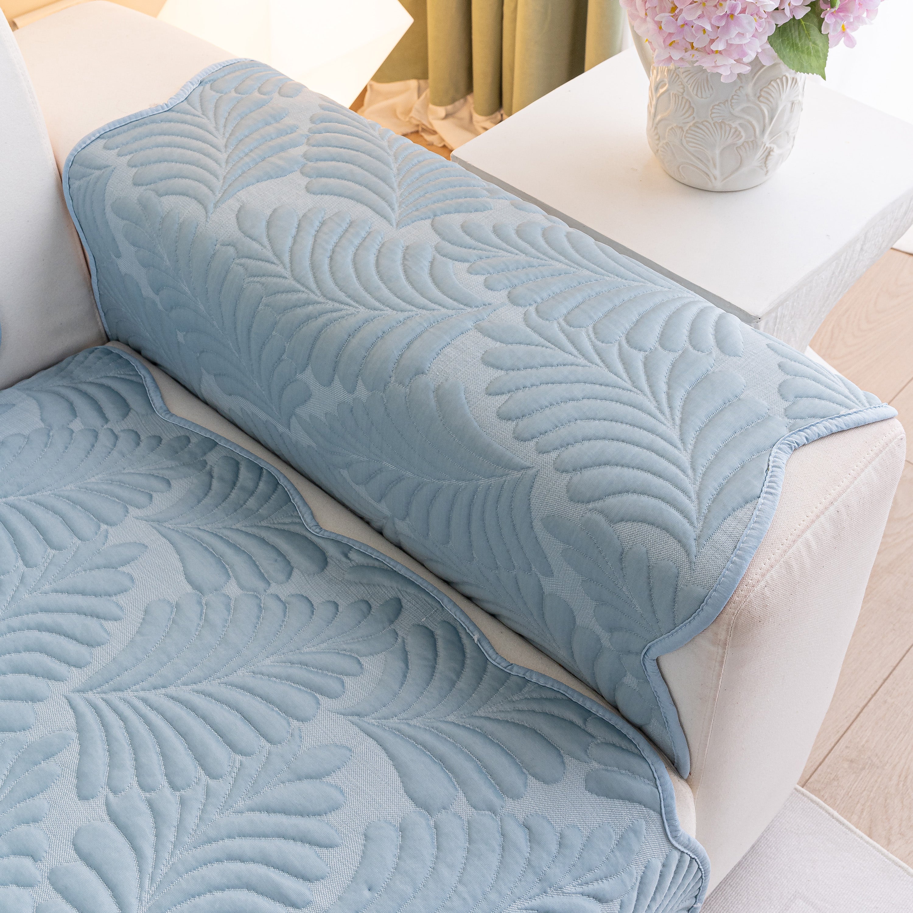 Sofa Cover for Leather & Fabric Couches, 3D Leaf Embossed Quilted Furniture Covers