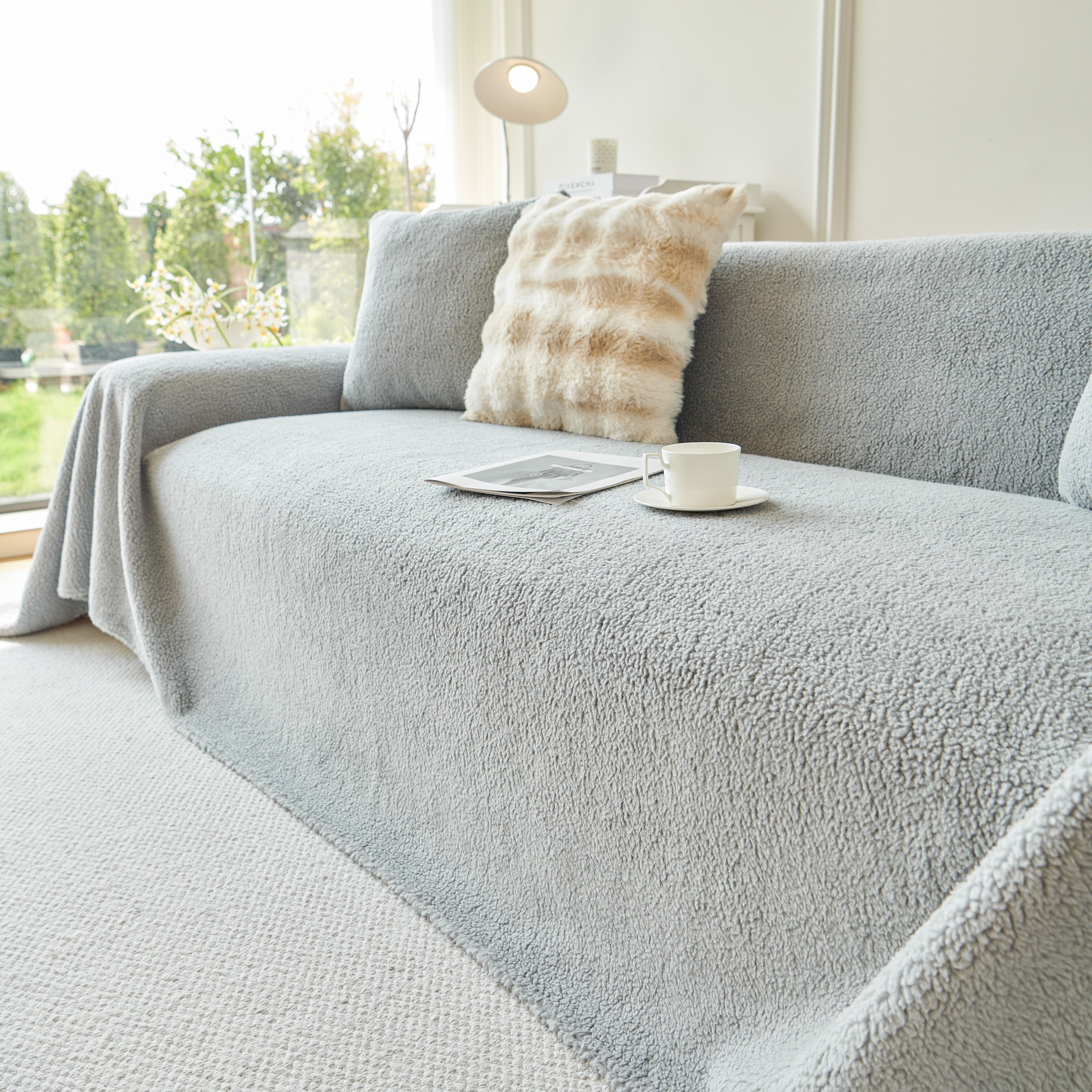 Thick Sherpa Fleece Sofa Protector Cover Stylish Durable Slipcovers for Couches and Chairs