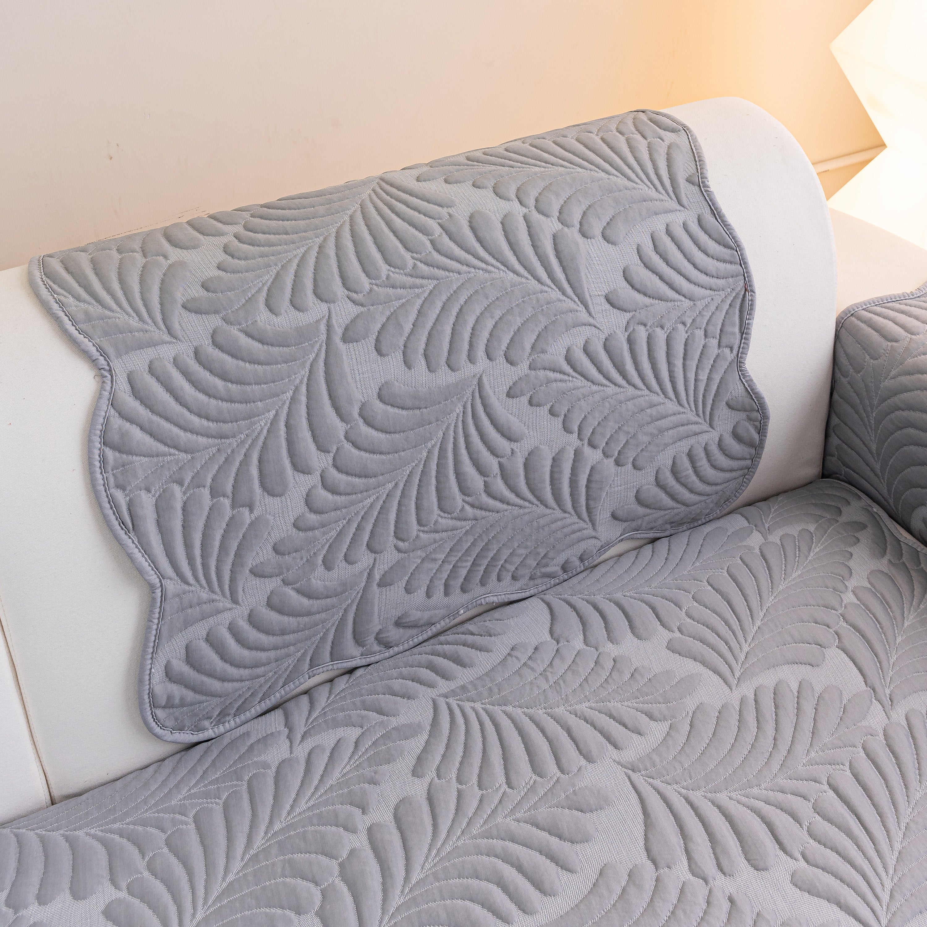 Sofa Cover for Leather & Fabric Couches, 3D Leaf Embossed Quilted Furniture Covers
