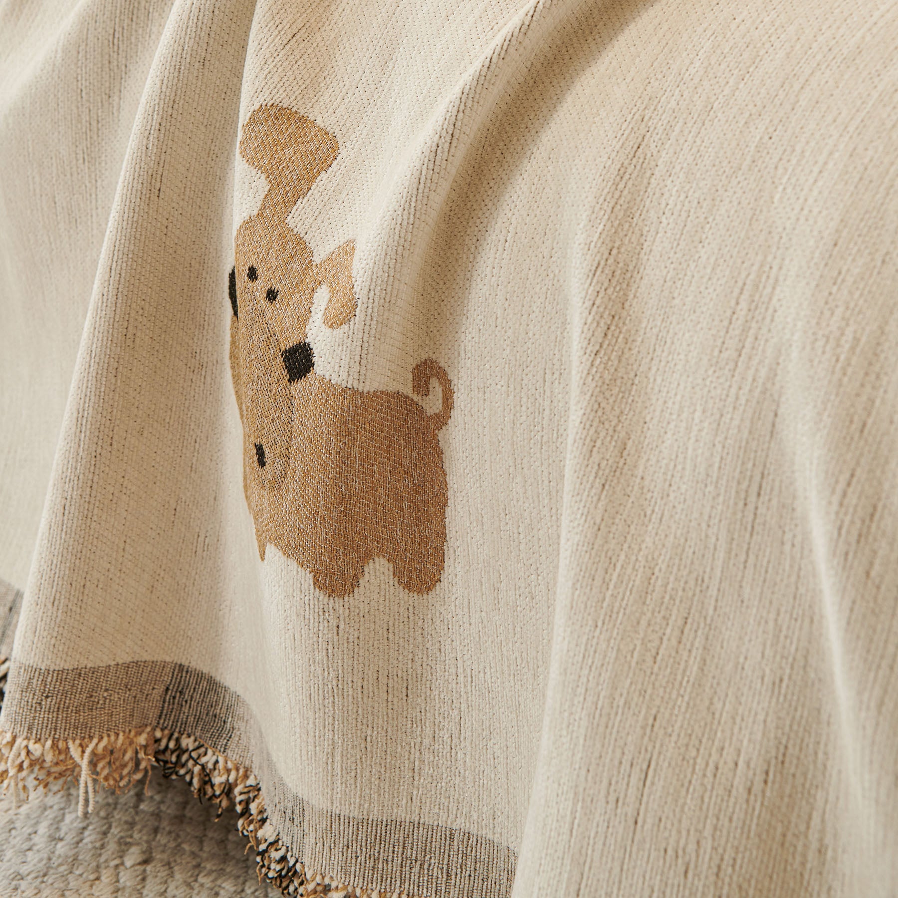 Cute Dog Pattern Chenille Sofa Throw Cover, Textured Woven Furniture Covers for Pets