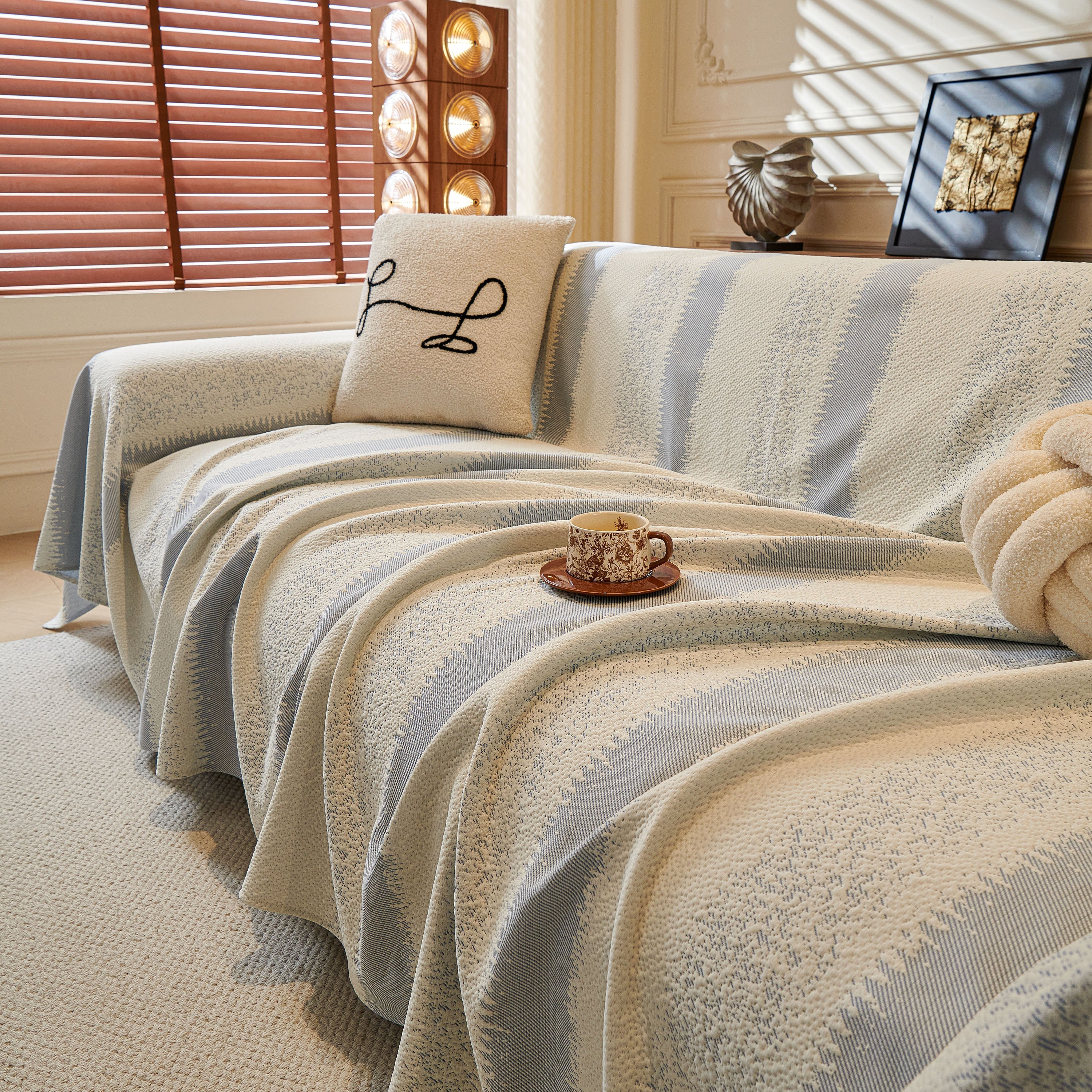 Modern Striped Couch Protector Blanket, Furniture Slipcover for L Shaped Sectionals
