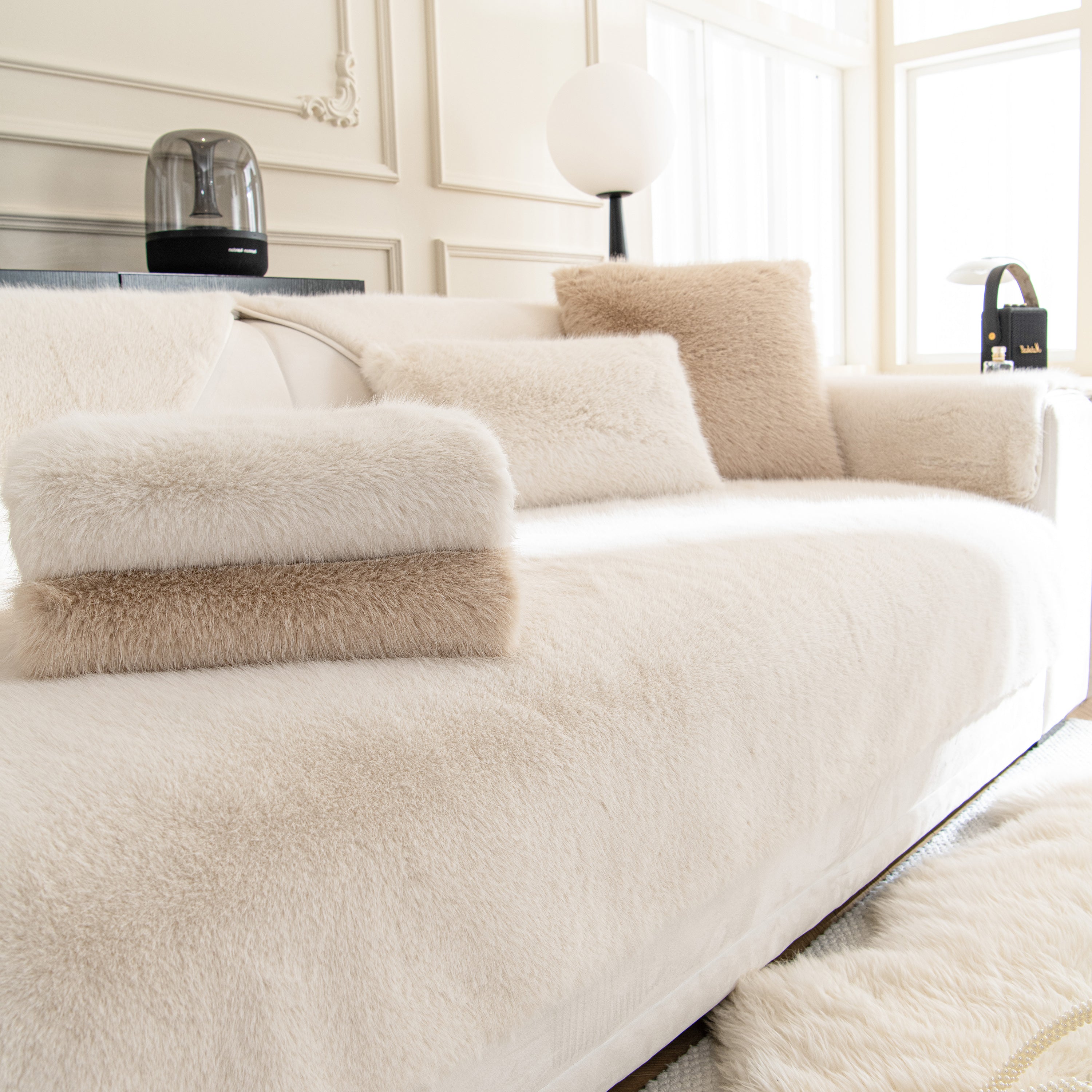 Faux Mink Velvet Luxury Fluffy Sofa Cushion, Winter Warm Thick Plush Non-slip Sofa Covers