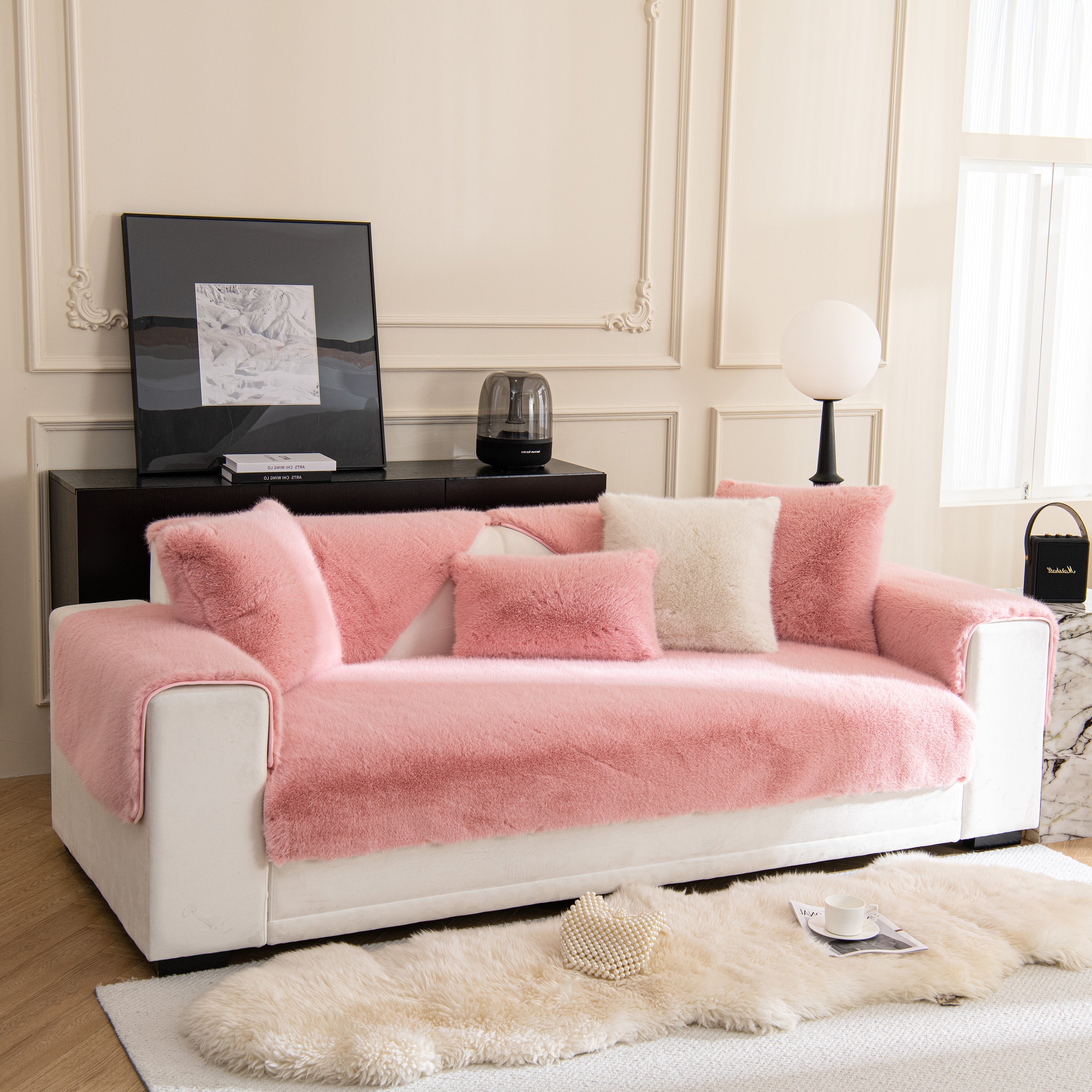 Faux Mink Velvet Luxury Fluffy Sofa Cushion, Winter Warm Thick Plush Non-slip Sofa Covers