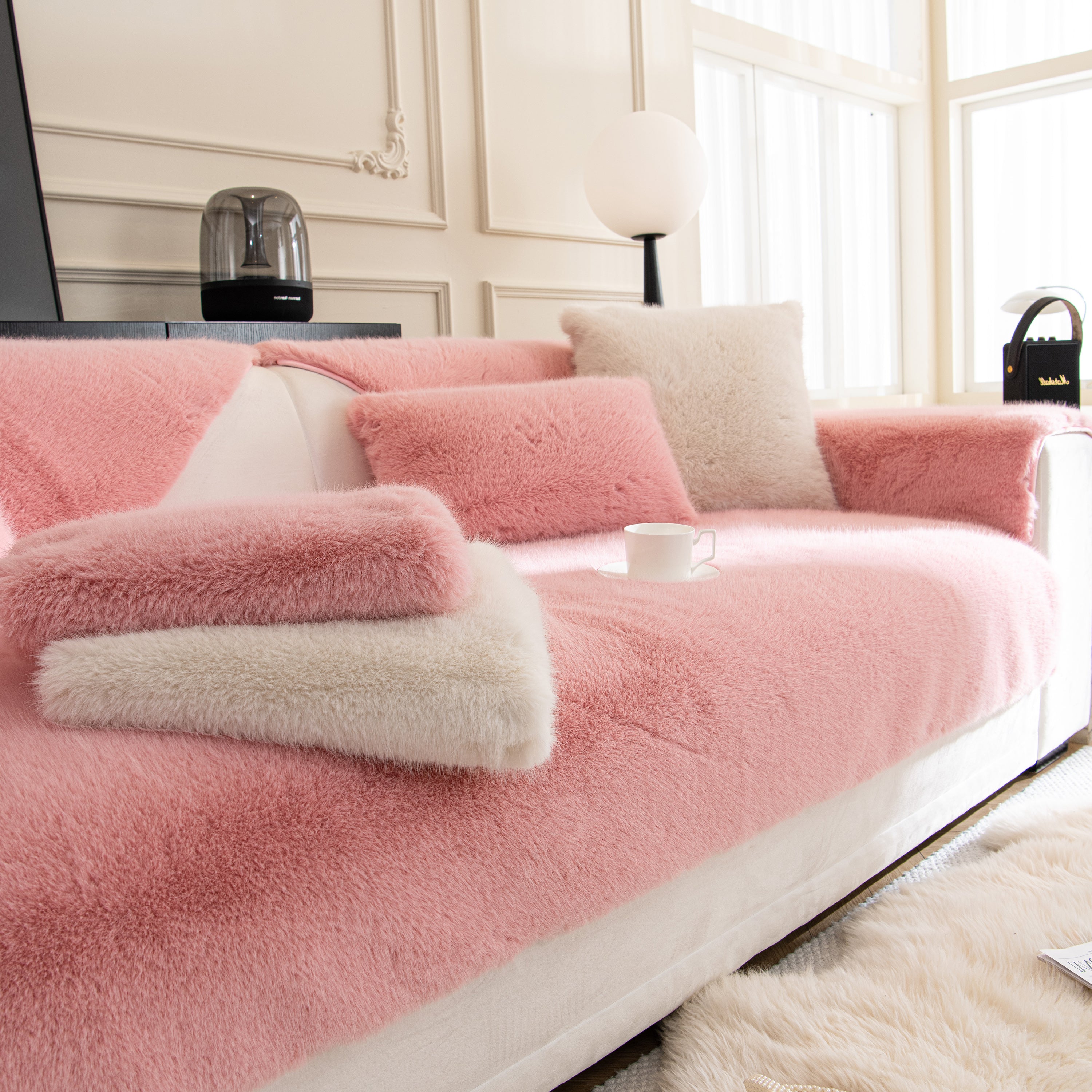 Faux Mink Velvet Luxury Fluffy Sofa Cushion, Winter Warm Thick Plush Non-slip Sofa Covers