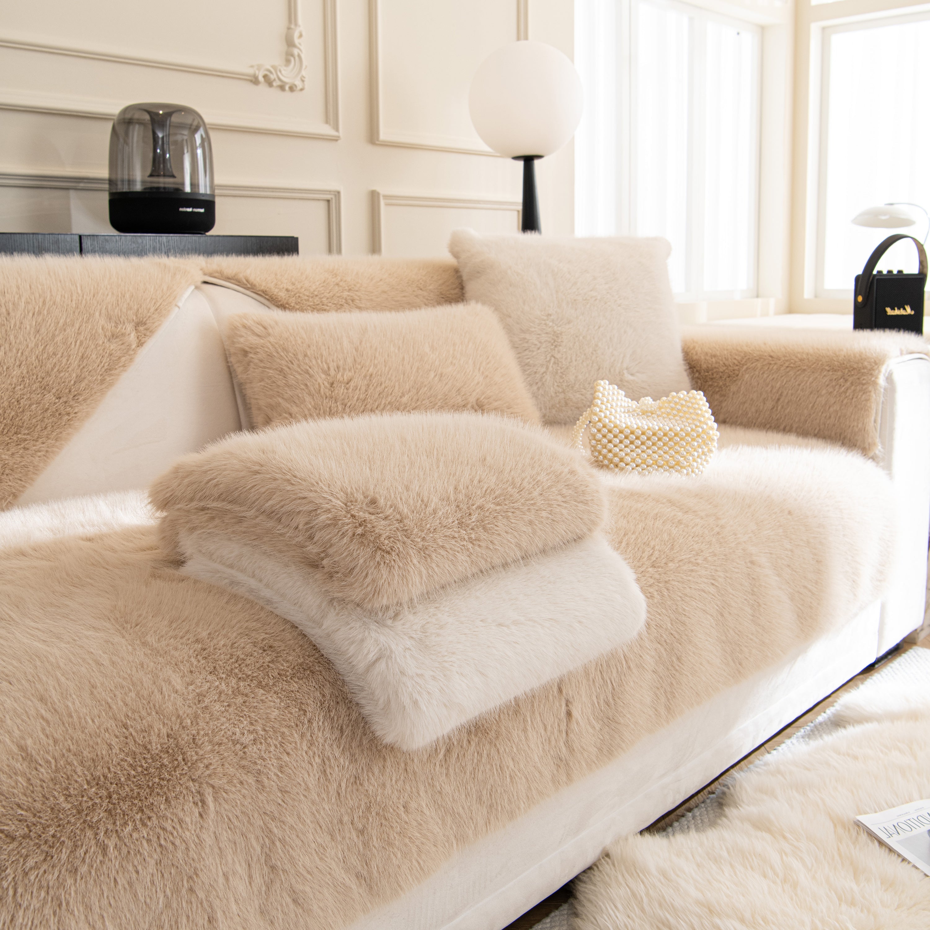 Faux Mink Velvet Luxury Fluffy Sofa Cushion, Winter Warm Thick Plush Non-slip Sofa Covers