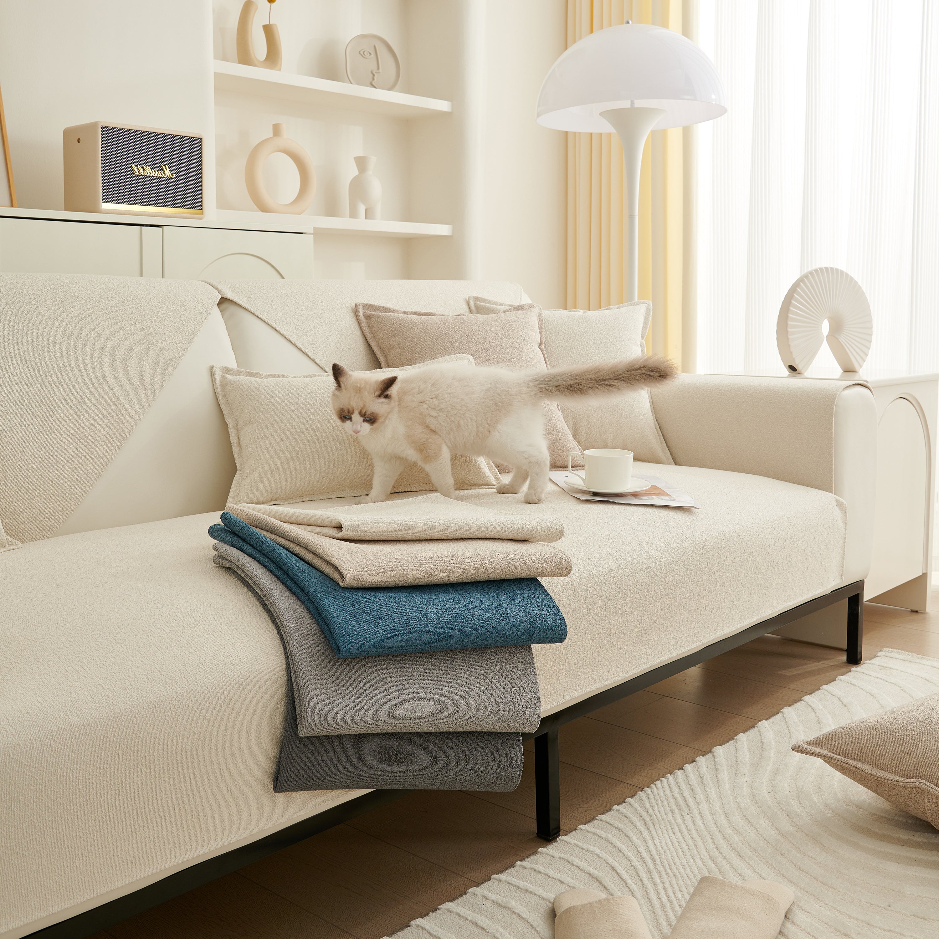 Luxurious Teddy Velvet Solid Sofa Towel - Non-Slip Waterproof Sofa Cover Furniture Protector and Pet Couch Cover