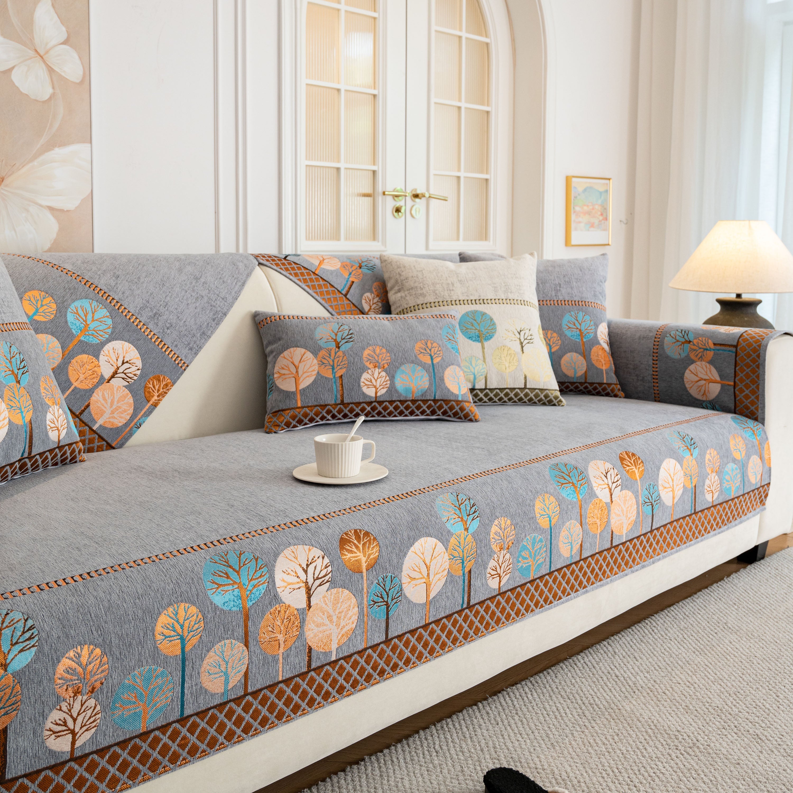 Sofa Cover for Couch, Non-Slip Sectional Couch Cover with Woven Tree Pattern