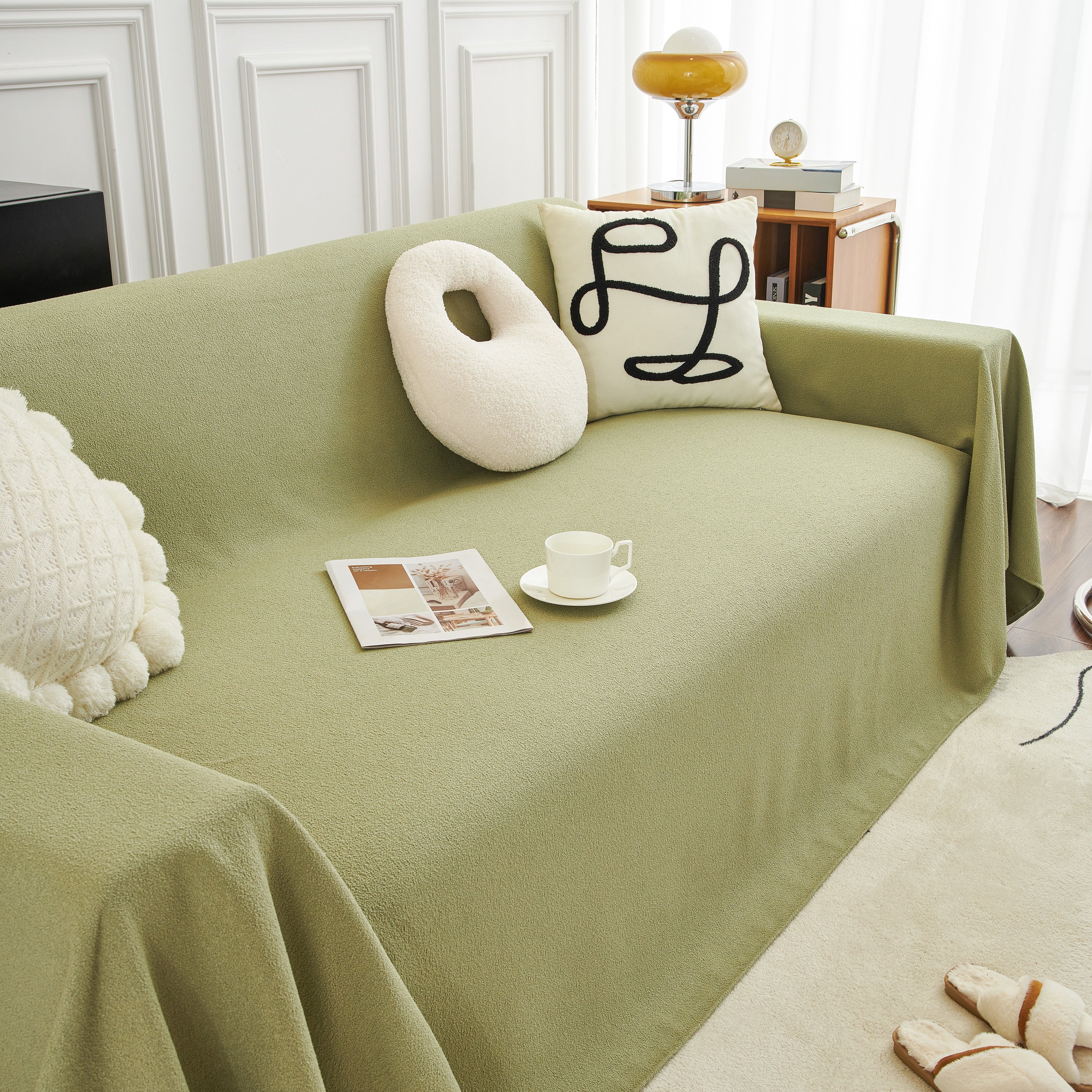 Teddy Throw Blanket and Stylish Slipcover for Couch, Waterproof Sofa Cover for Pets