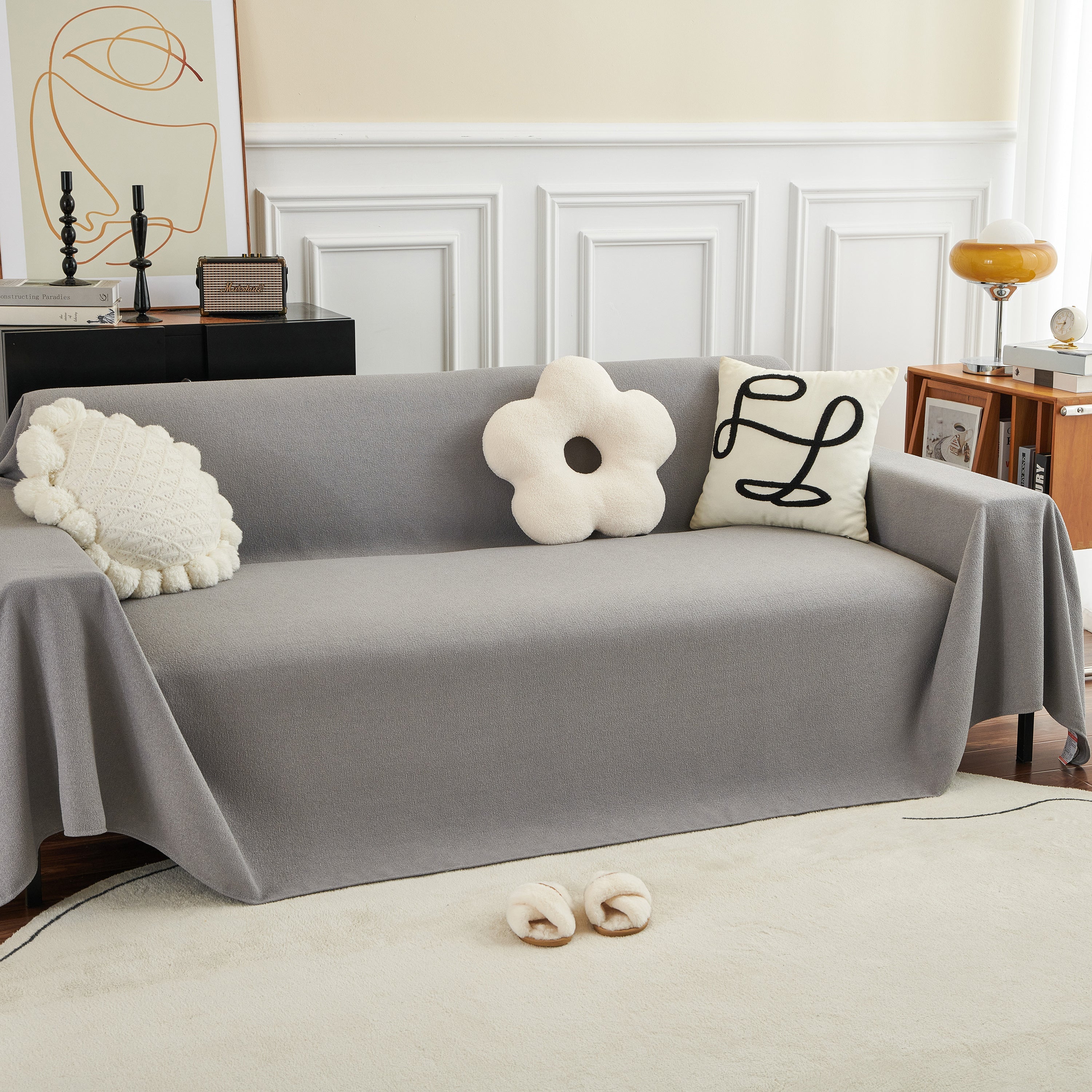 Teddy Throw Blanket and Stylish Slipcover for Couch, Waterproof Sofa Cover for Pets