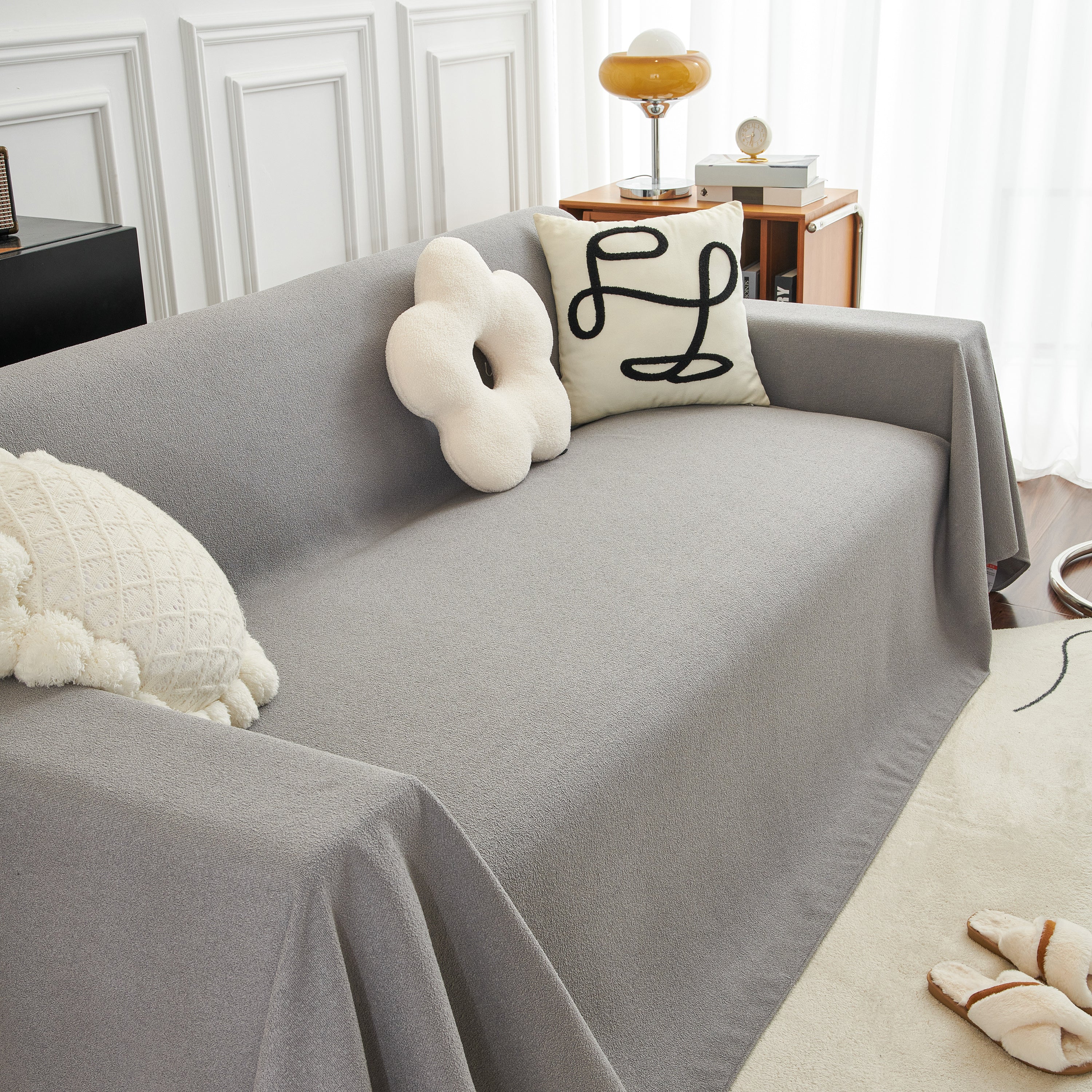 Teddy Throw Blanket and Stylish Slipcover for Couch, Waterproof Sofa Cover for Pets
