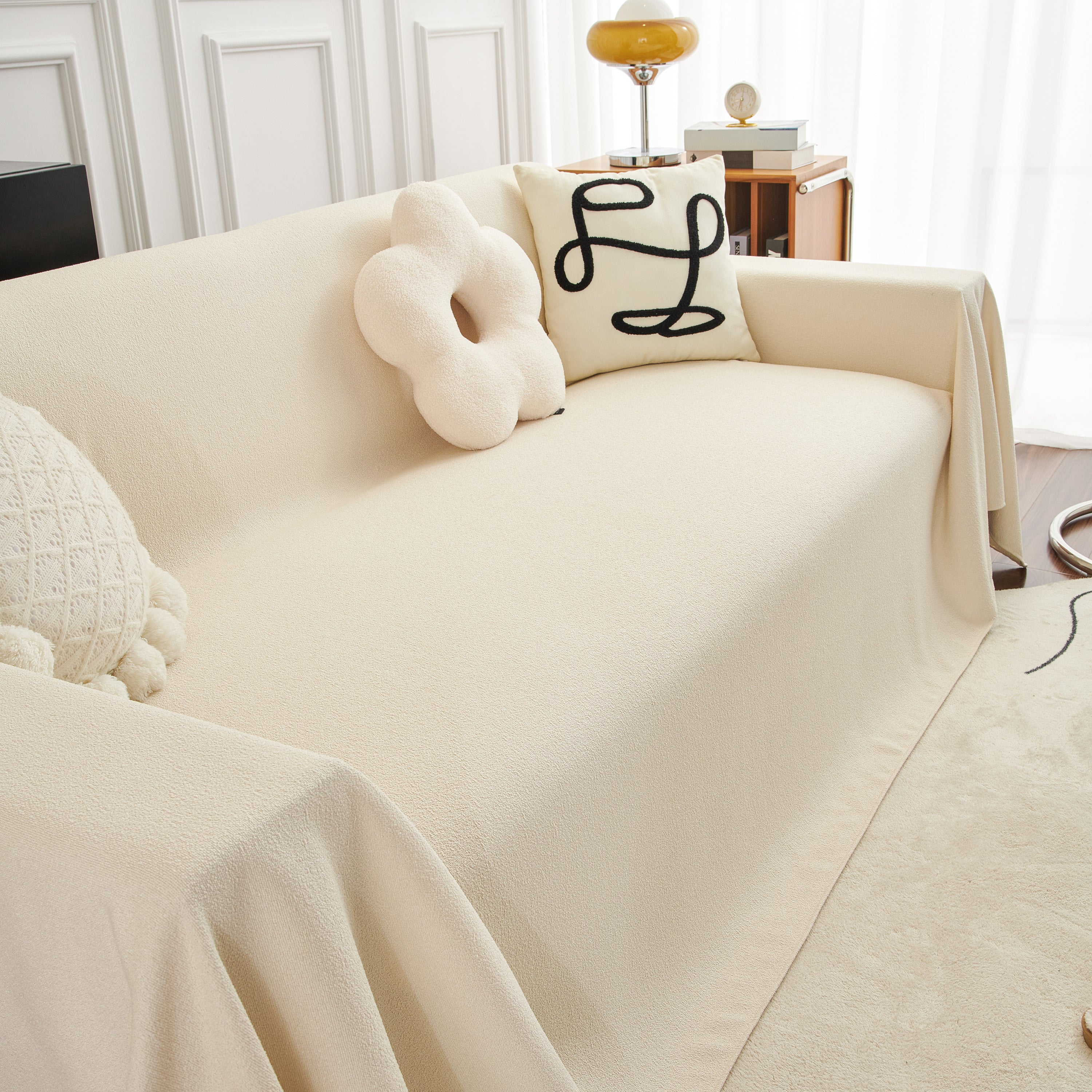 Teddy Throw Blanket and Stylish Slipcover for Couch, Waterproof Sofa Cover for Pets