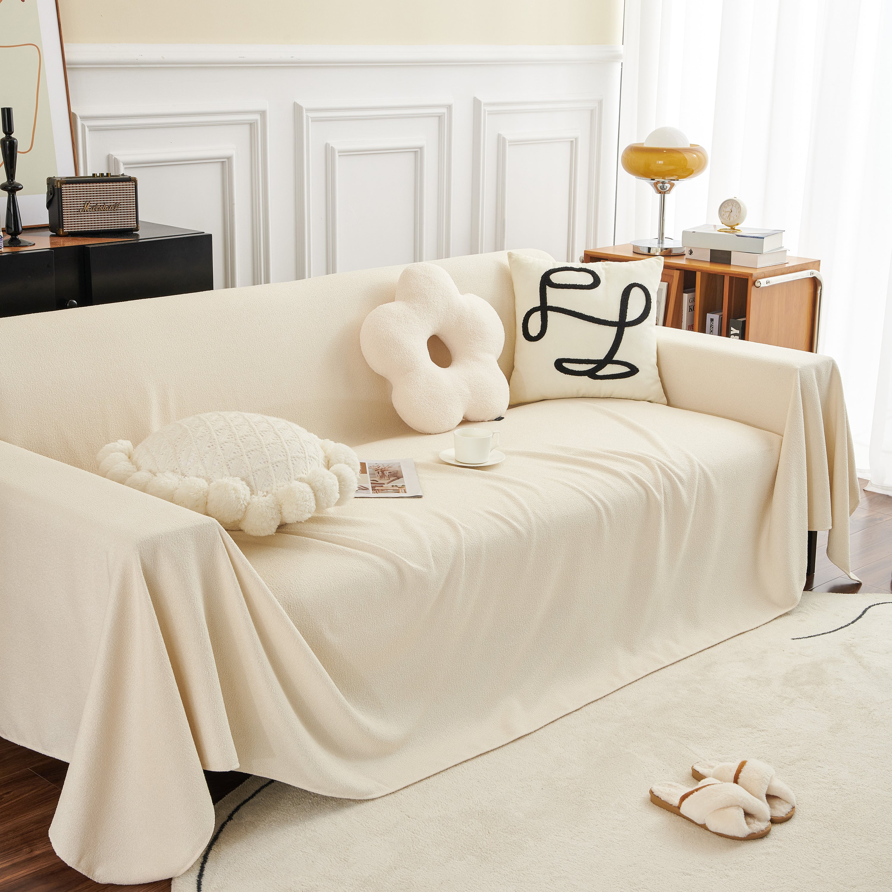 Teddy Throw Blanket and Stylish Slipcover for Couch, Waterproof Sofa Cover for Pets