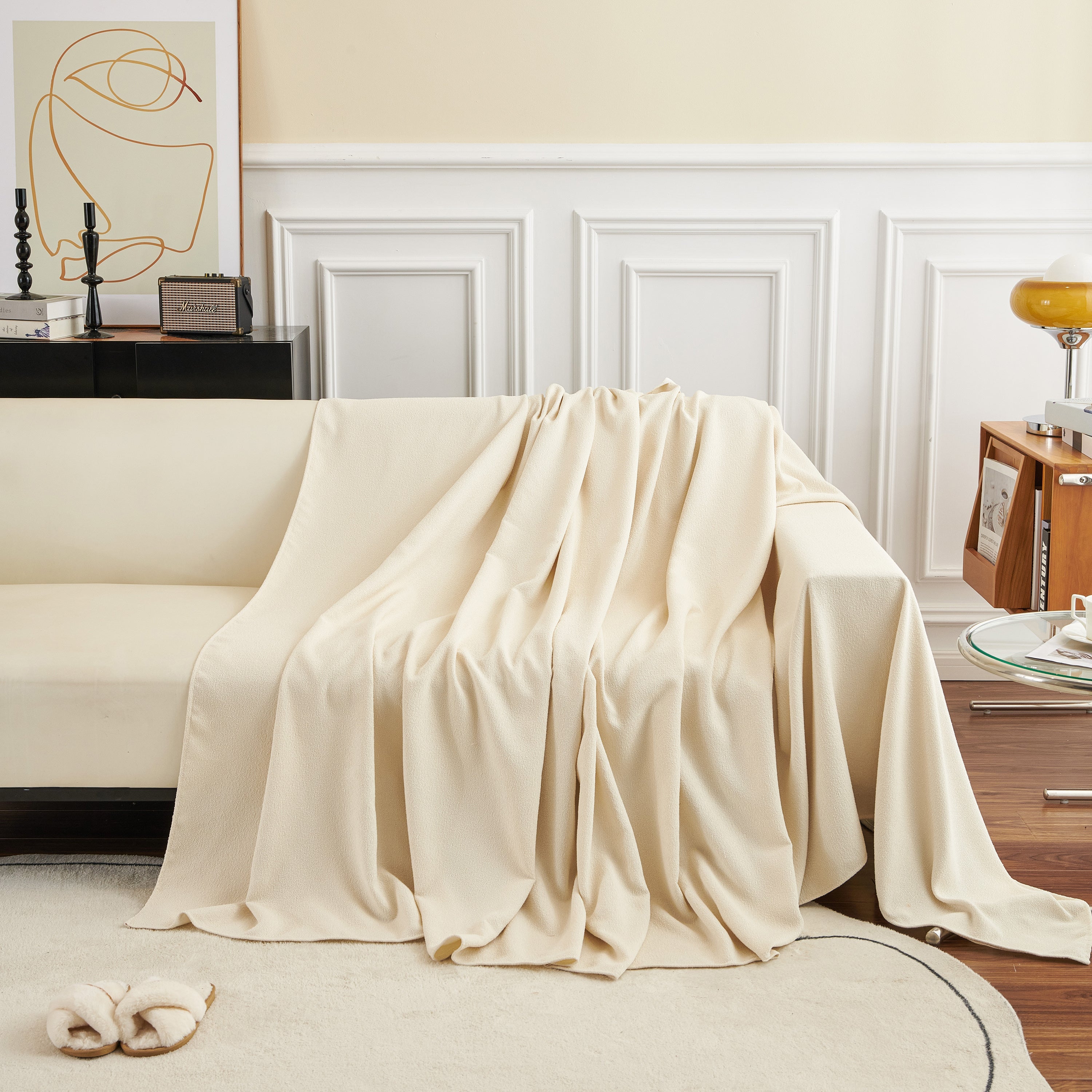 Teddy Throw Blanket and Stylish Slipcover for Couch, Waterproof Sofa Cover for Pets