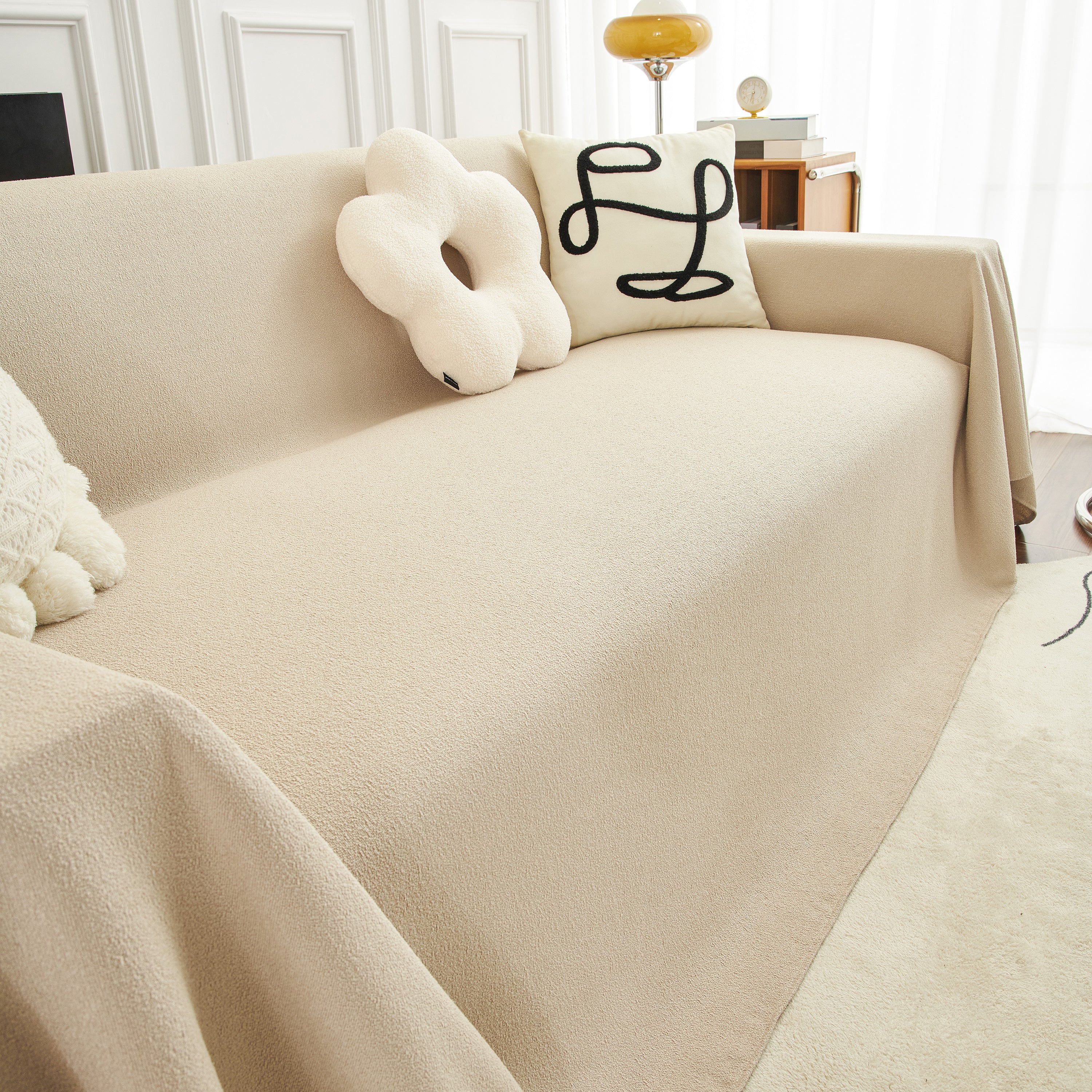 Teddy Throw Blanket and Stylish Slipcover for Couch, Waterproof Sofa Cover for Pets