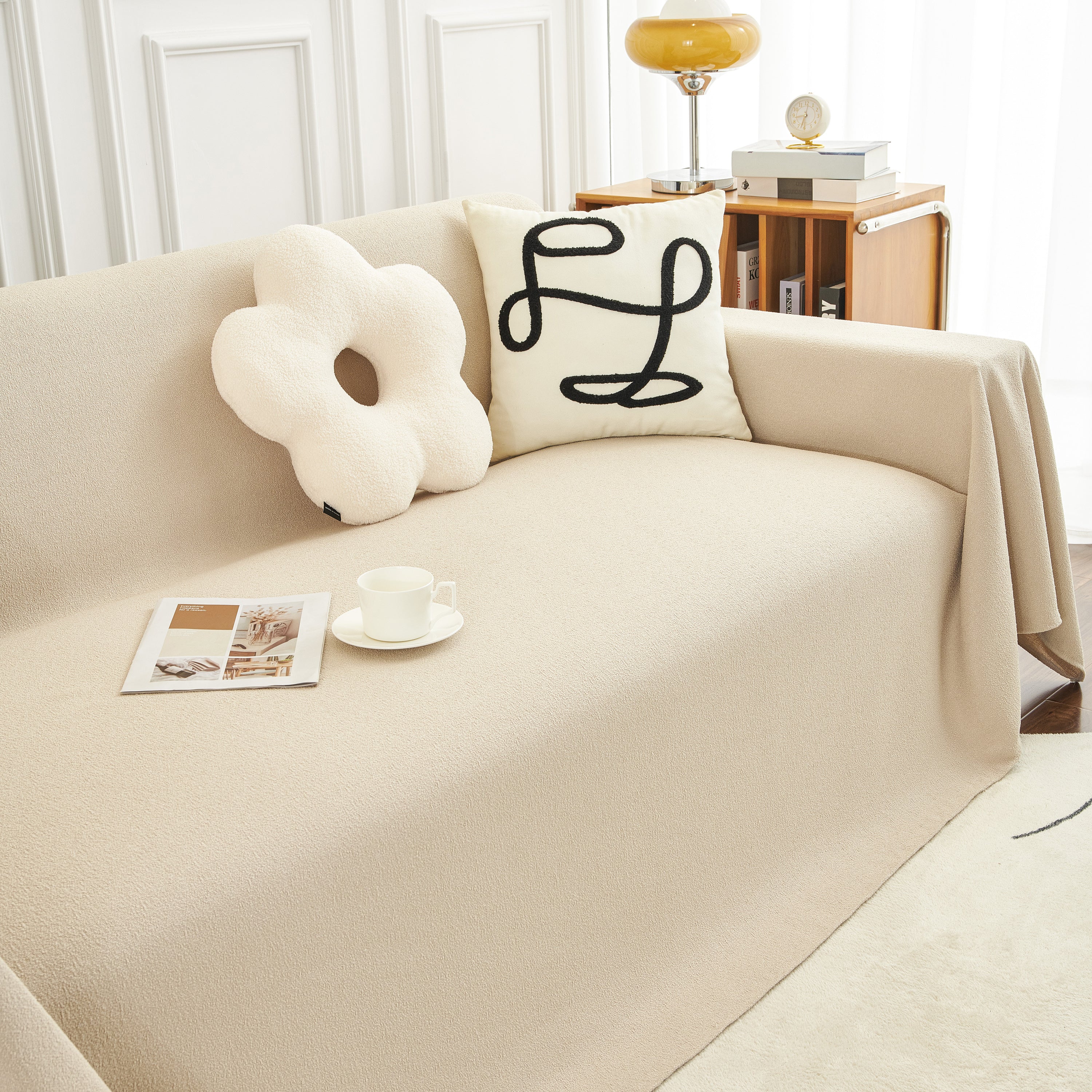 Teddy Throw Blanket and Stylish Slipcover for Couch, Waterproof Sofa Cover for Pets