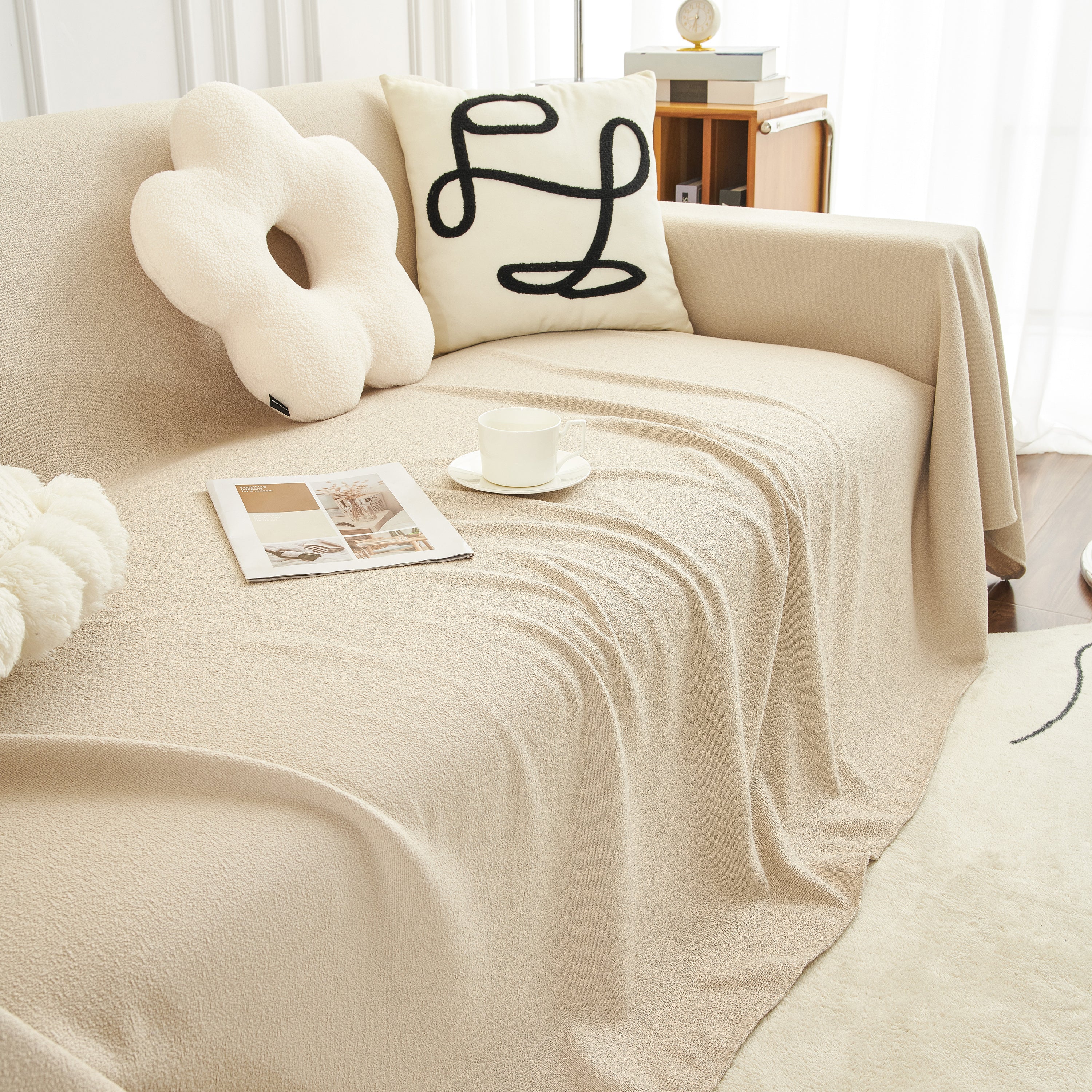 Teddy Throw Blanket and Stylish Slipcover for Couch, Waterproof Sofa Cover for Pets