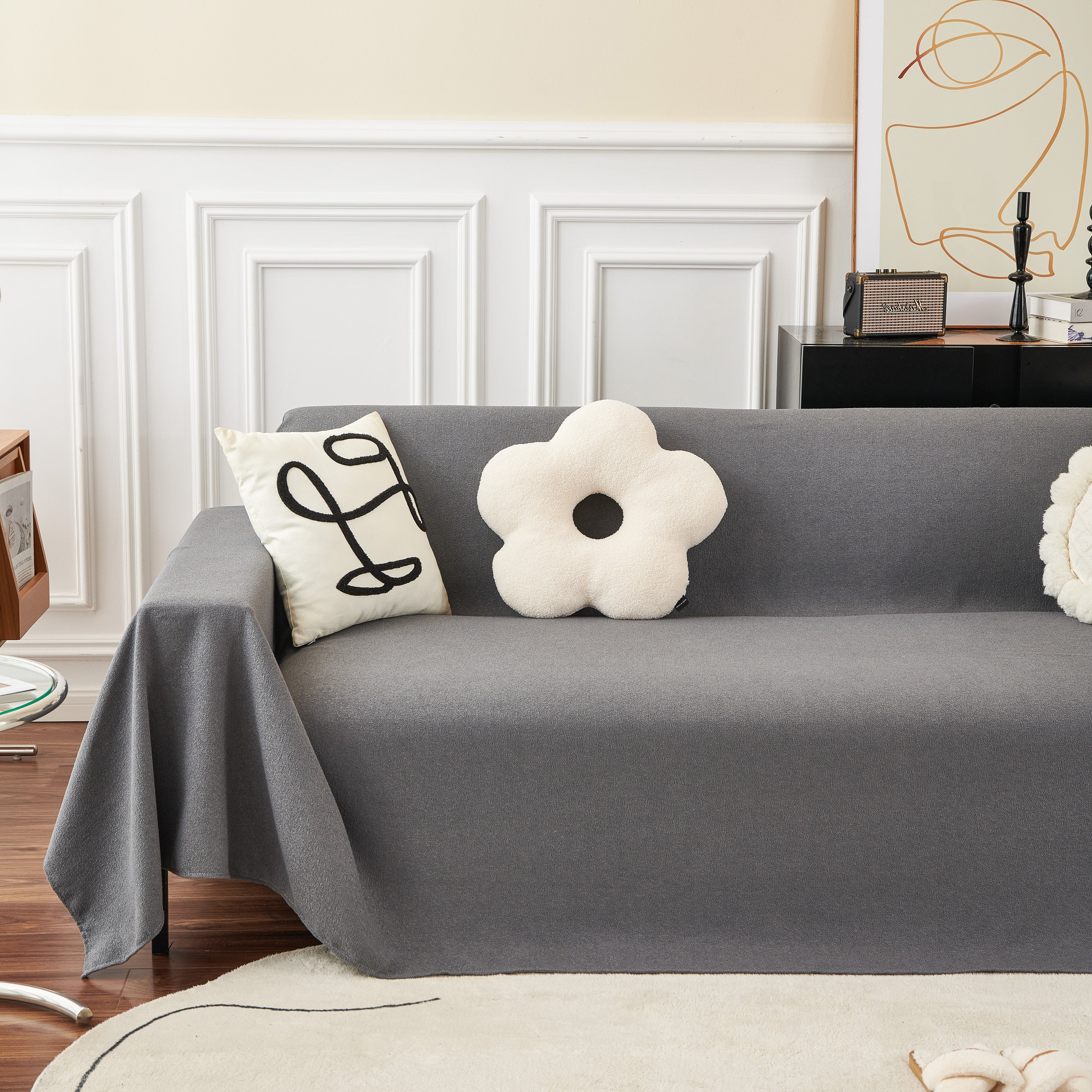 Teddy Throw Blanket and Stylish Slipcover for Couch, Waterproof Sofa Cover for Pets