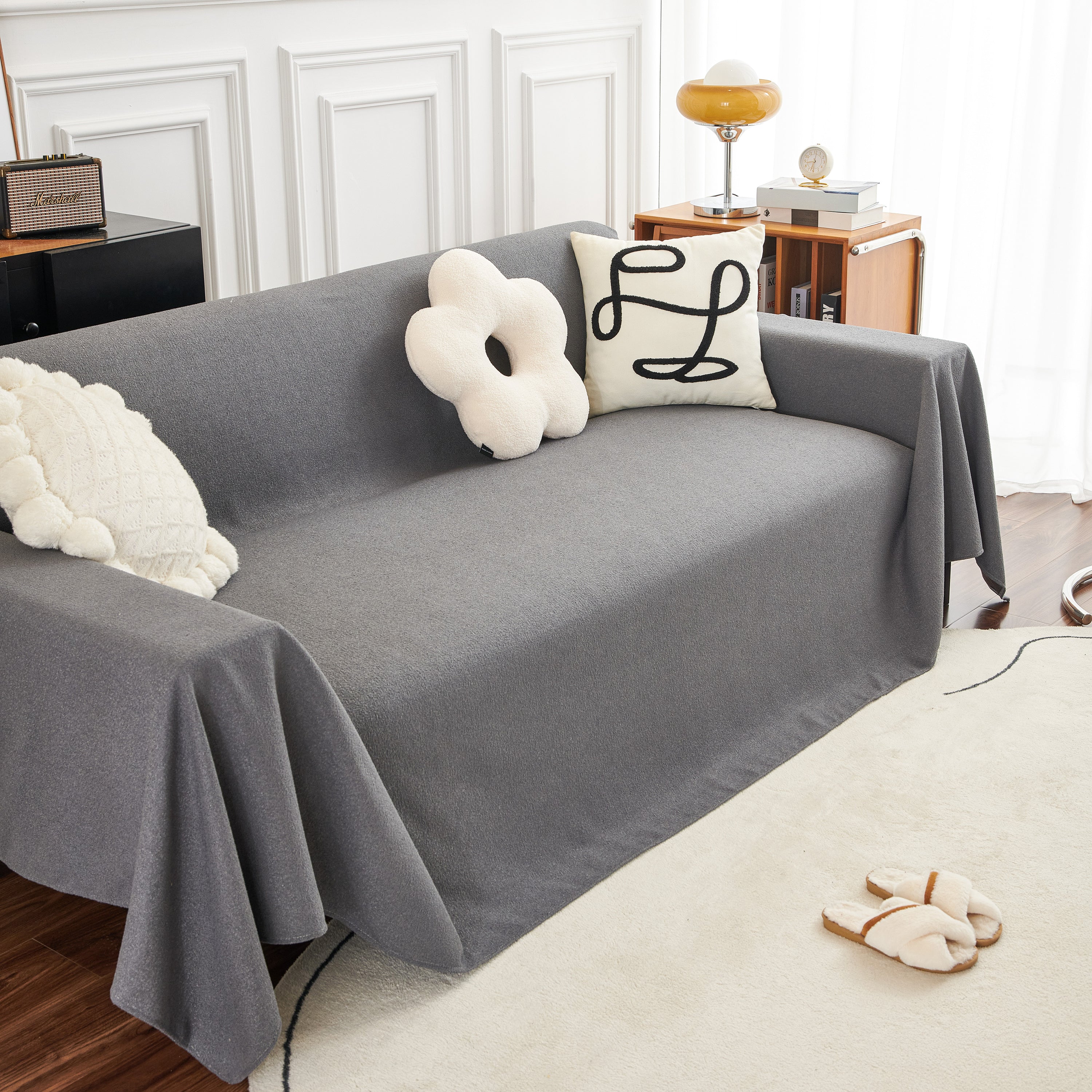 Teddy Throw Blanket and Stylish Slipcover for Couch, Waterproof Sofa Cover for Pets