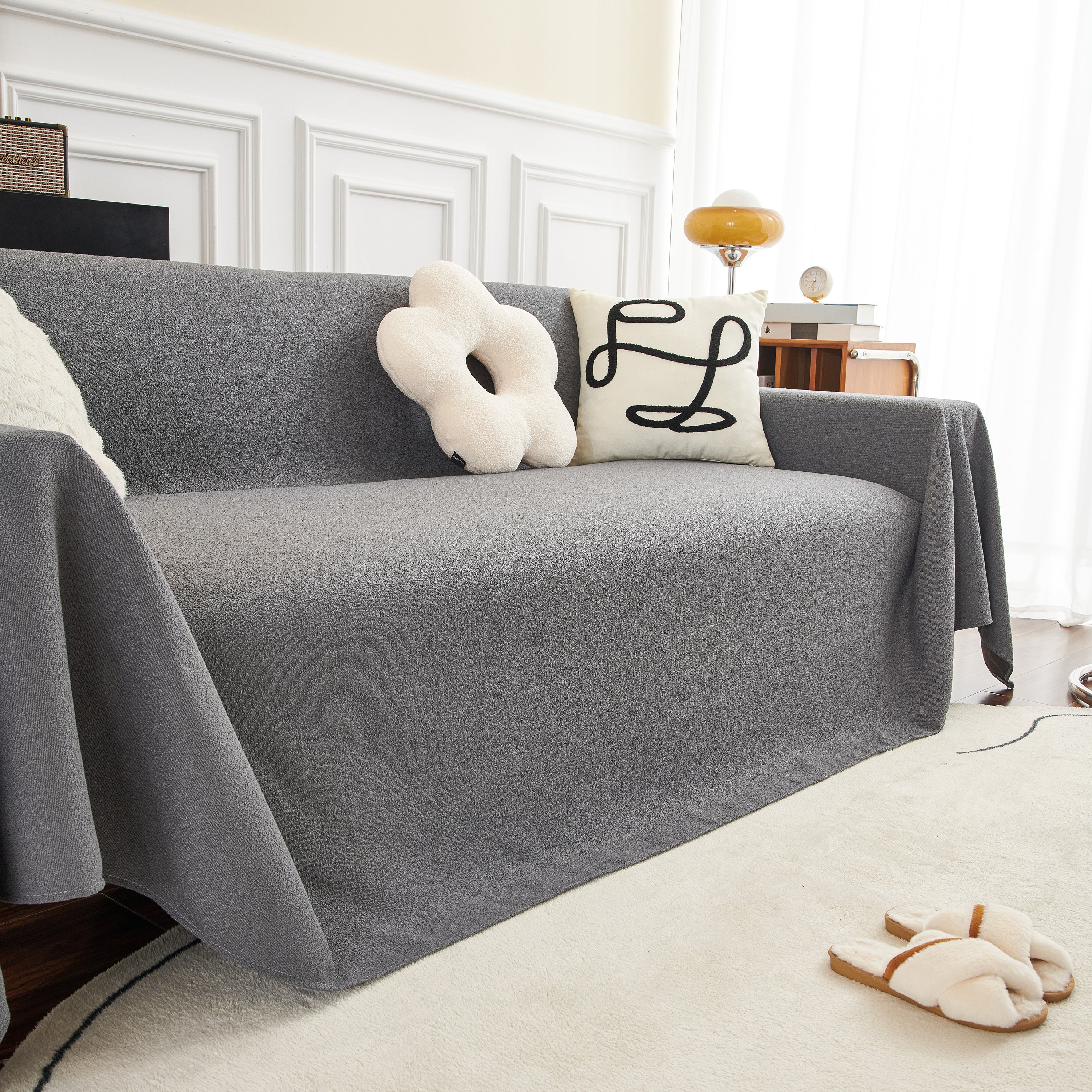 Teddy Throw Blanket and Stylish Slipcover for Couch, Waterproof Sofa Cover for Pets