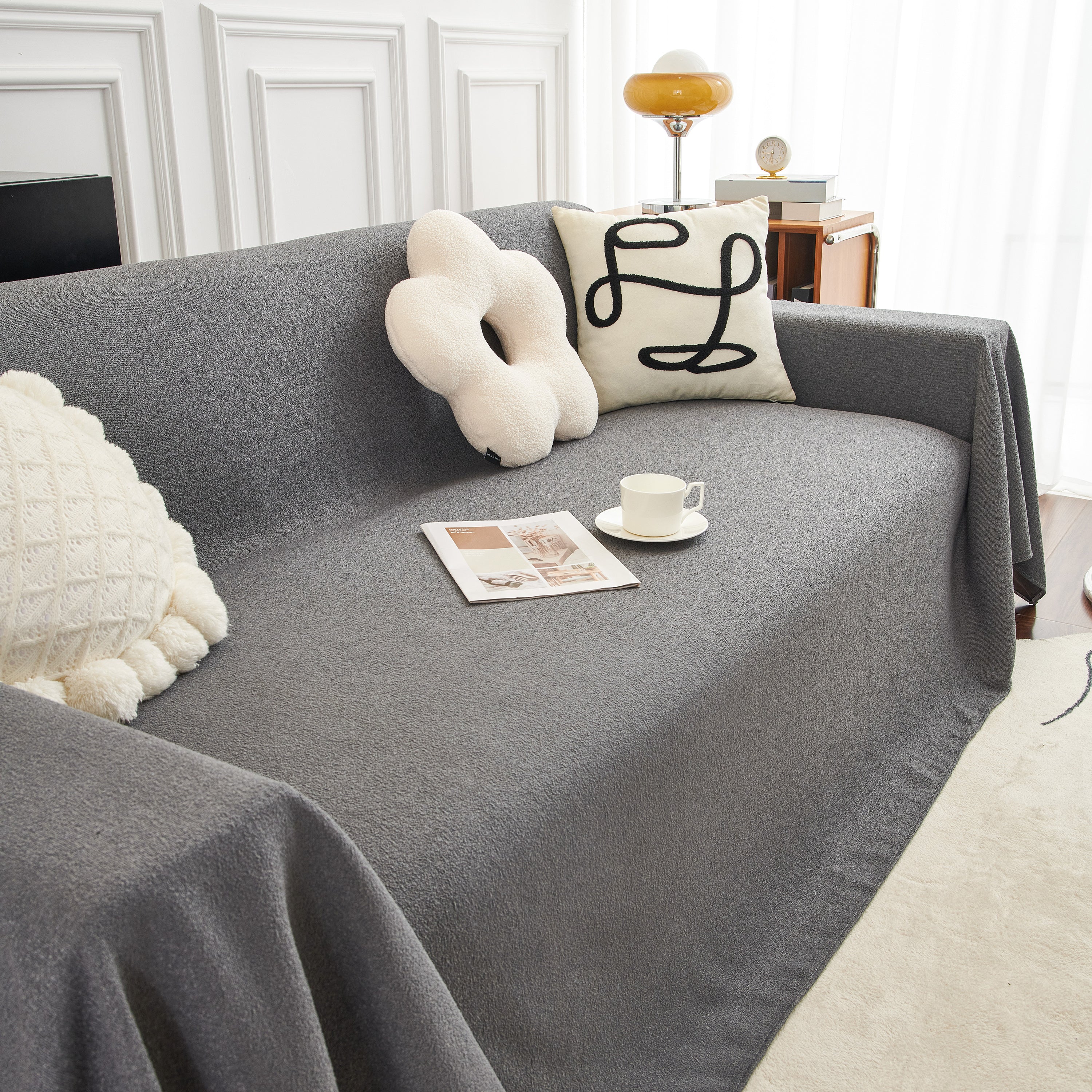 Teddy Throw Blanket and Stylish Slipcover for Couch, Waterproof Sofa Cover for Pets