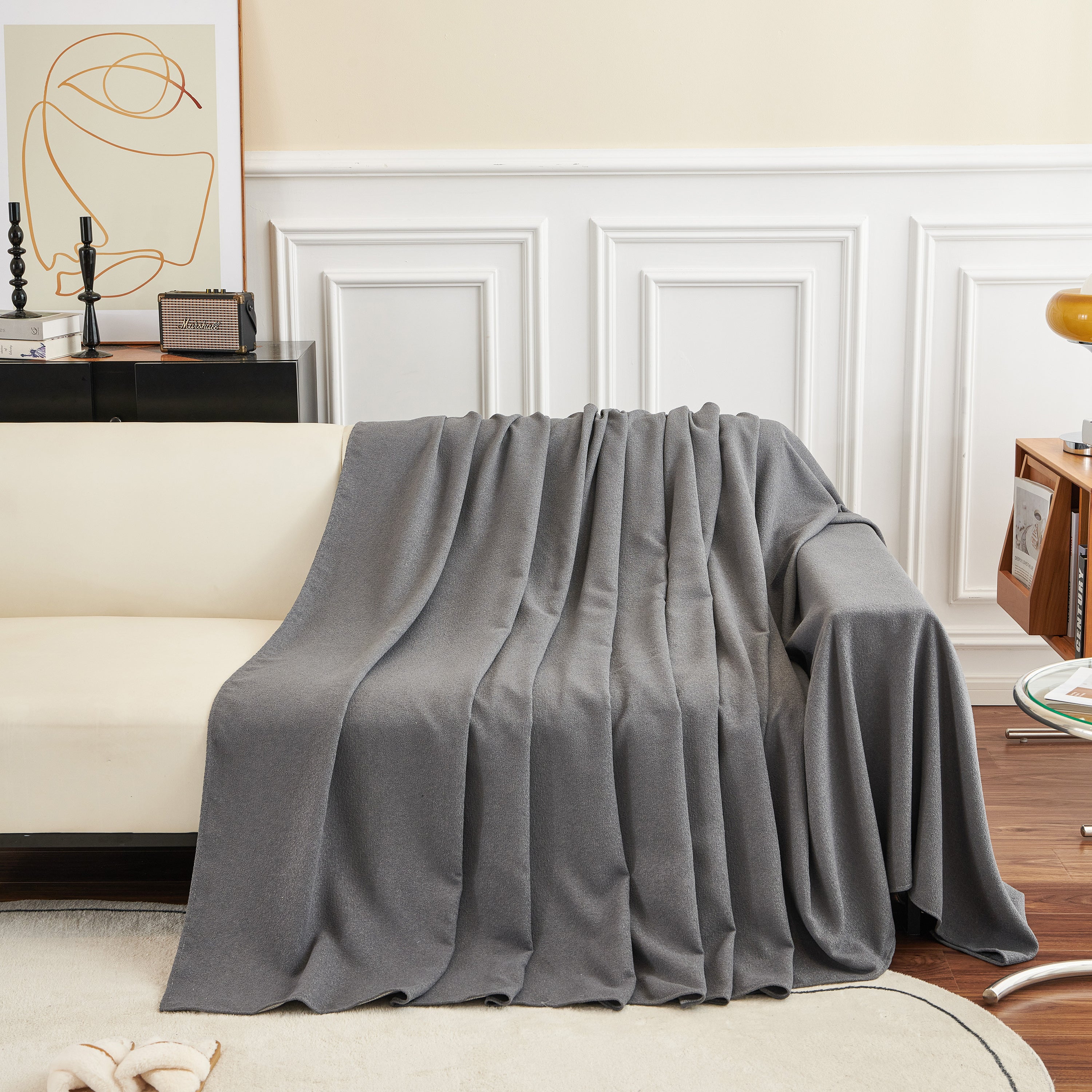 Teddy Throw Blanket and Stylish Slipcover for Couch, Waterproof Sofa Cover for Pets
