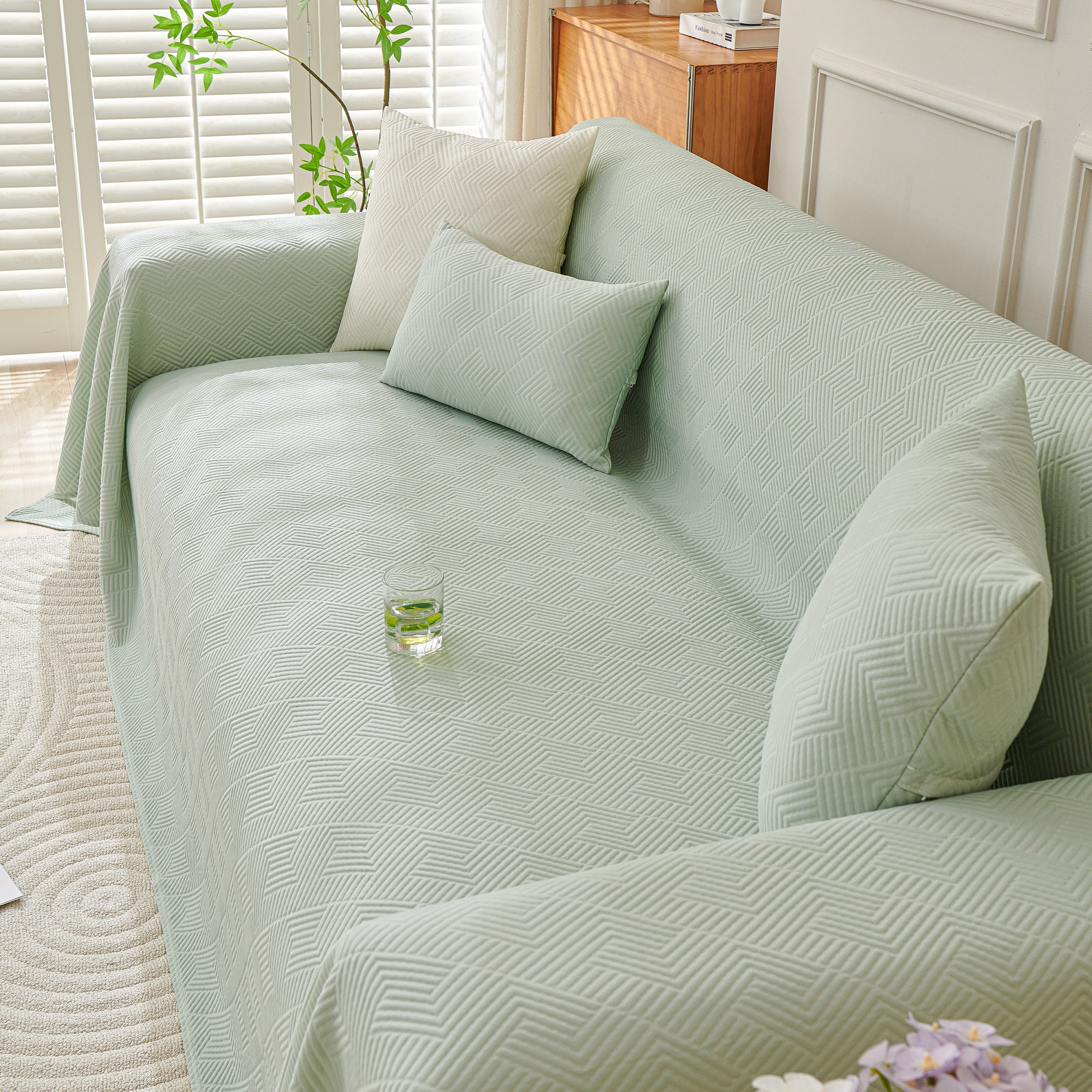 Cooling Scratch Proof Large Sofa Throw Cover, Geometric Texture Couch Protector
