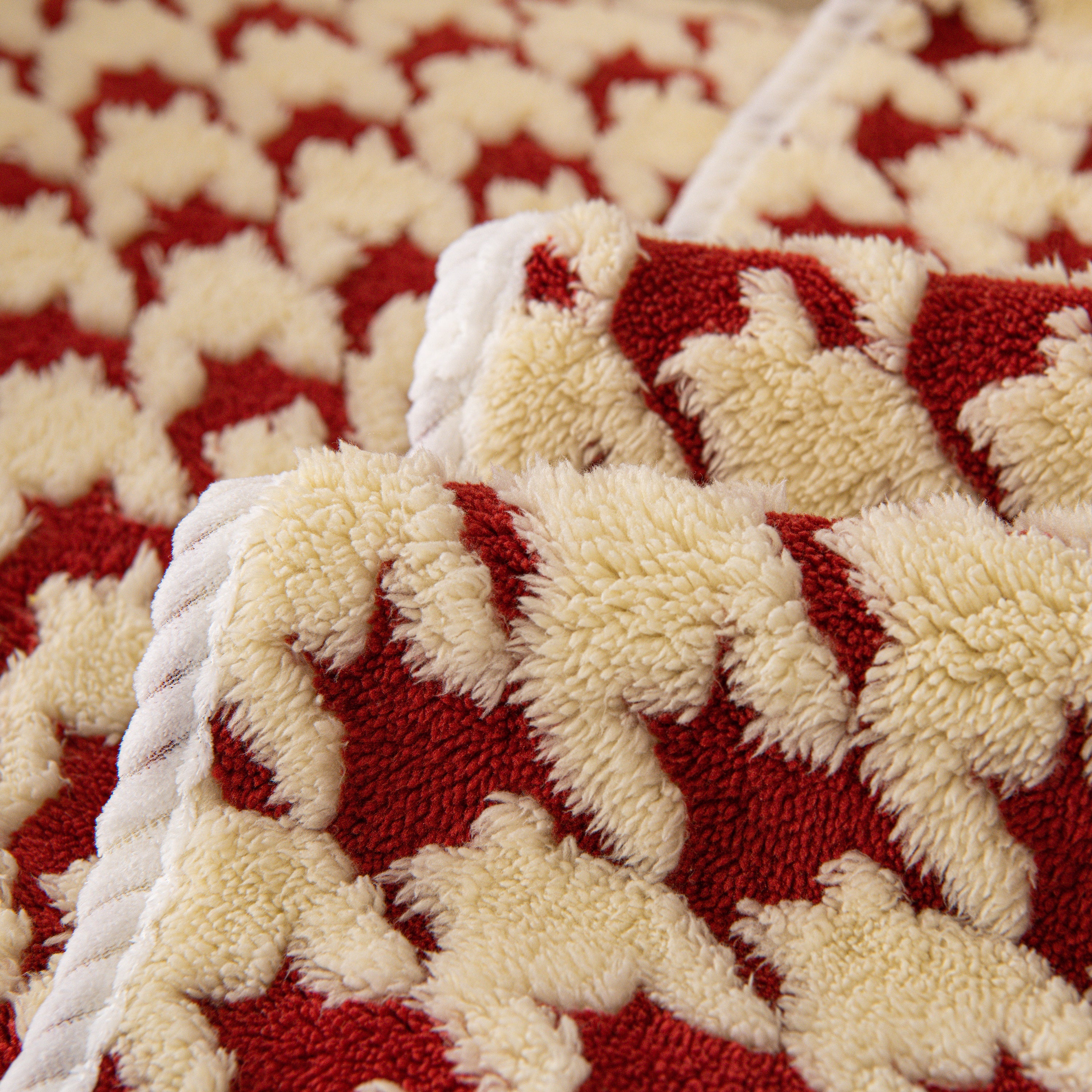 Winter Thickened Sherpa Fleece Houndstooth Sofa Cushion, Non-slip Sofa Cover with Plush