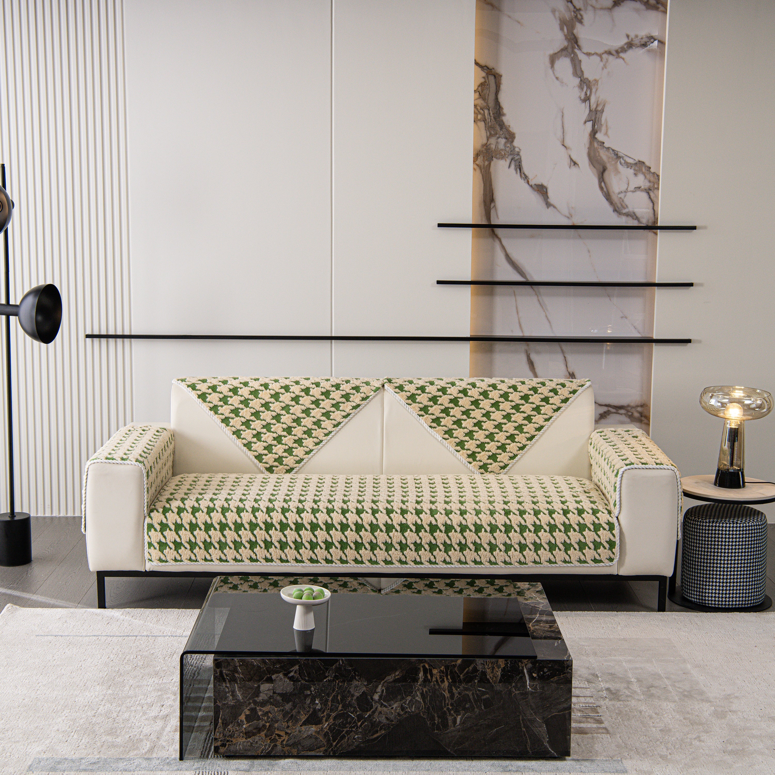 Winter Thickened Sherpa Fleece Houndstooth Sofa Cushion, Non-slip Sofa Cover with Plush