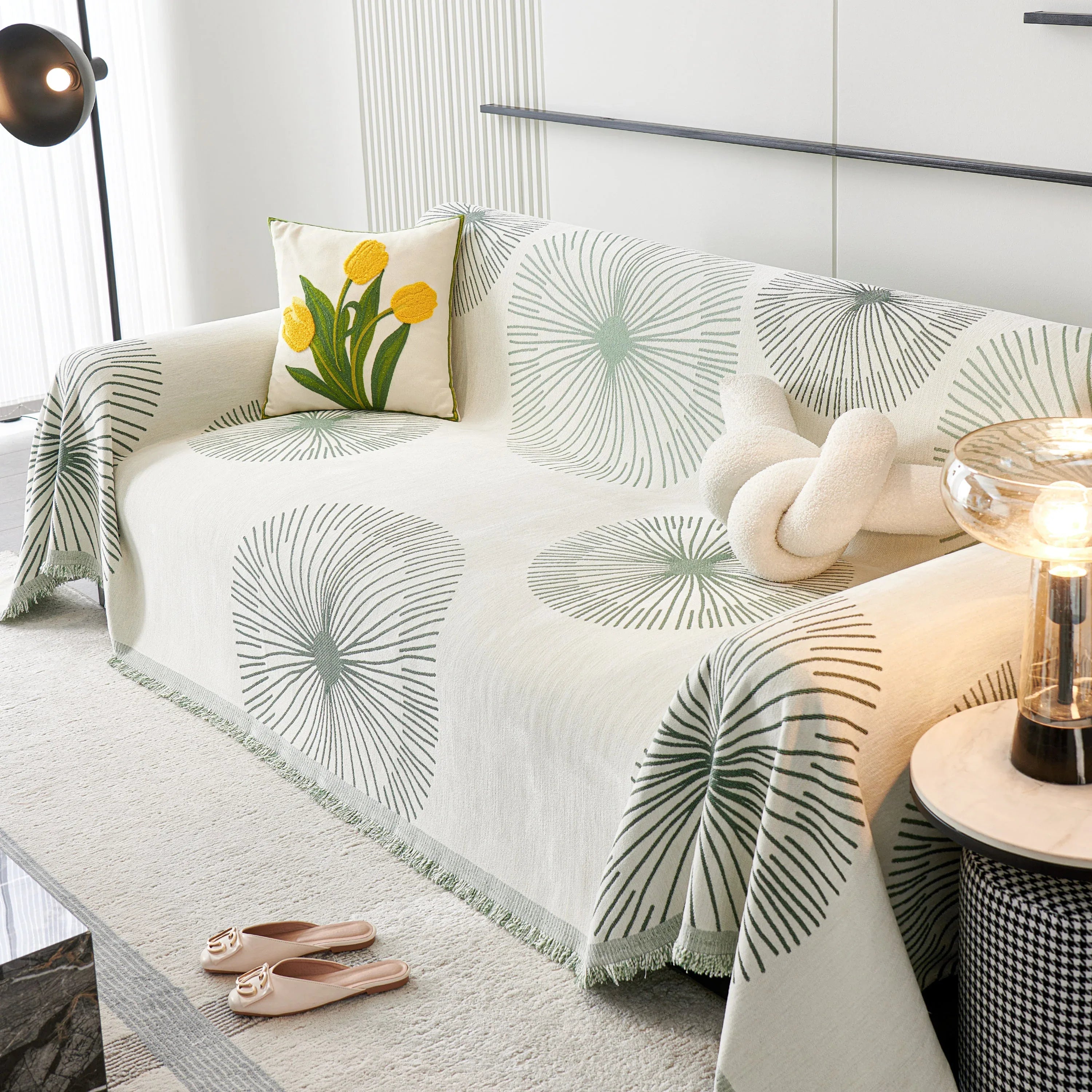 Dandelion Reversible Striped Couch Throw Cover for Living Room Pet Sofa Slipcovers Couch Protector - TaroTextile