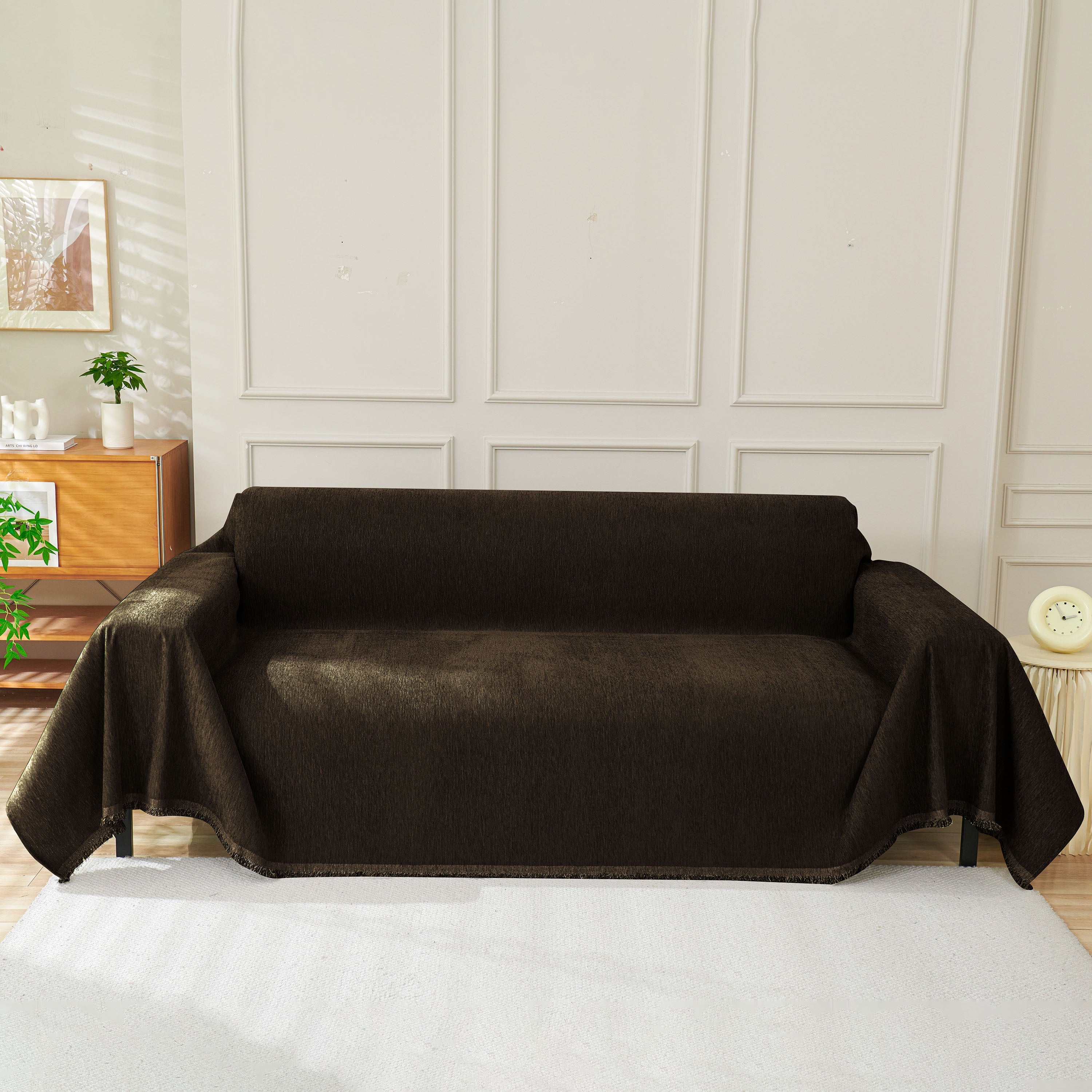 Solid Color Chenille Sofa Throw Blanket, Soft & Plush Decorative Couch Throw Cover