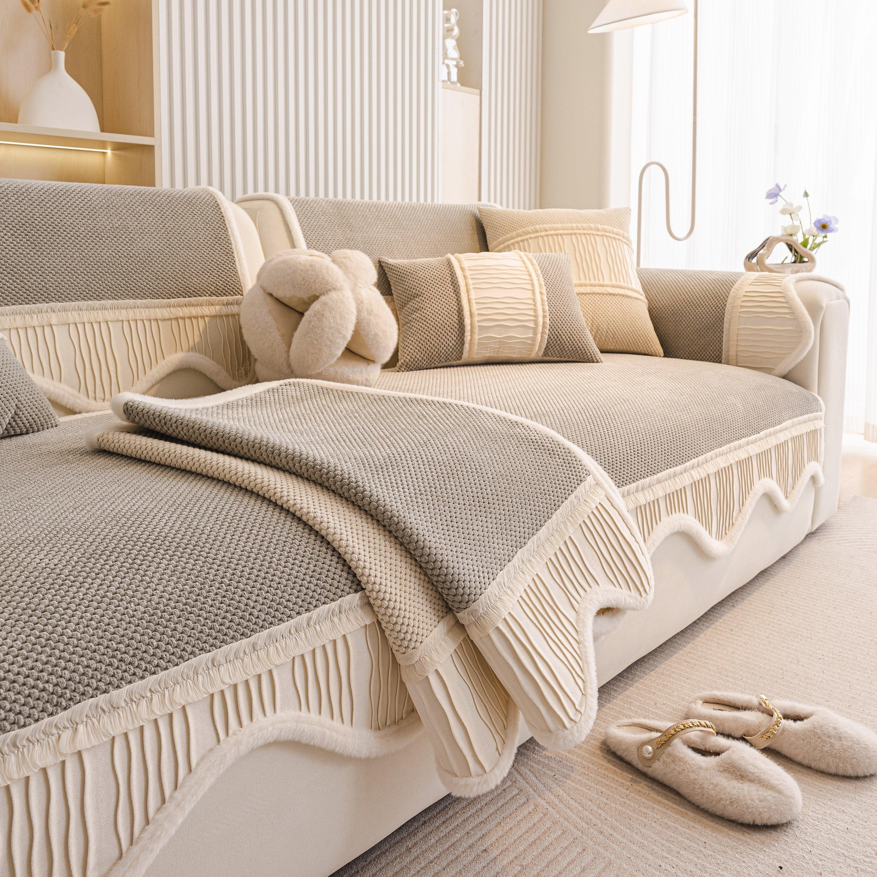 Dog Washable Sofa Protector Cover, Non-Slip Couch Slipcover with Soft Furry Trim - TaroTextile