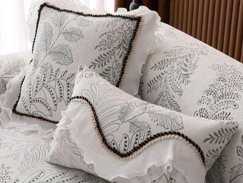 Durable Chenille Couch Cover with Scalloped Edge Non-Slip Modular Slipcover - TaroTextile