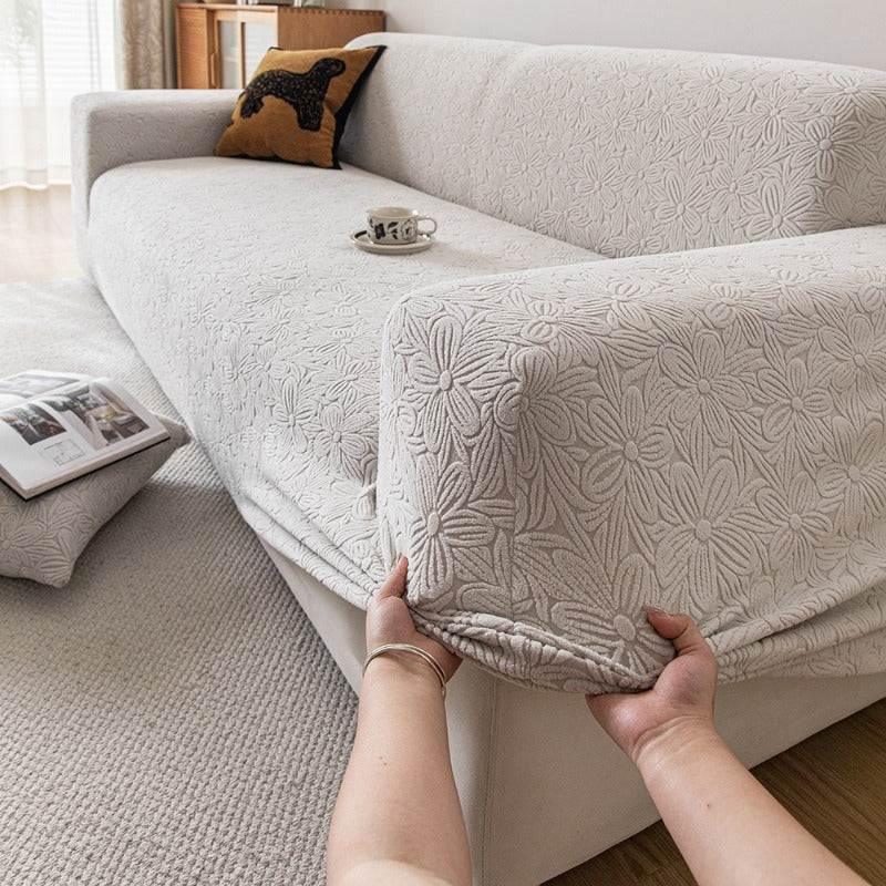 Elastic Floral Couch Slipcover Jacquard Stretchy Non-Slip Furniture Protector - TaroTextile