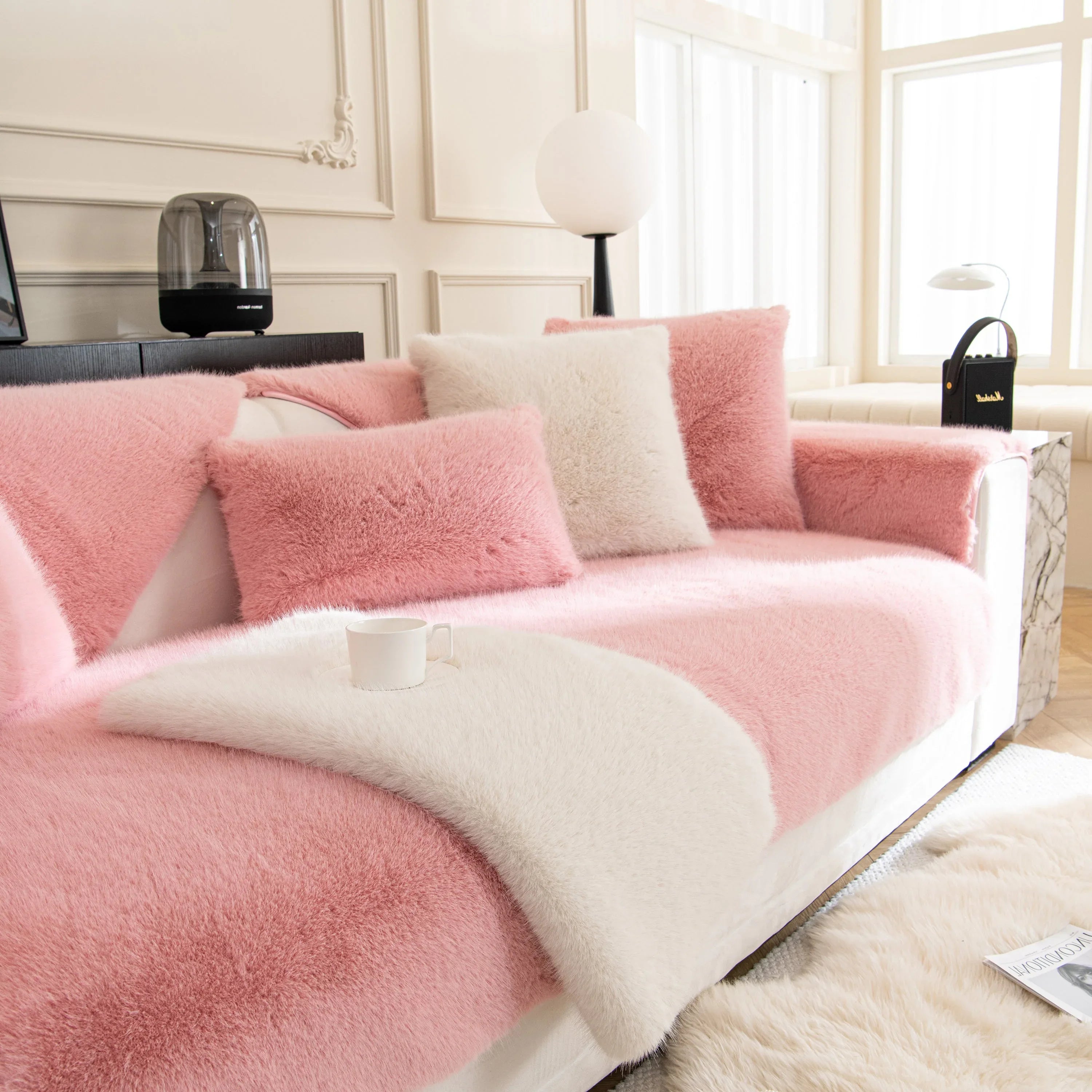 Faux Mink Velvet Luxury Fluffy Sofa Cushion, Winter Warm Thick Plush Non-slip Sofa Covers - TaroTextile