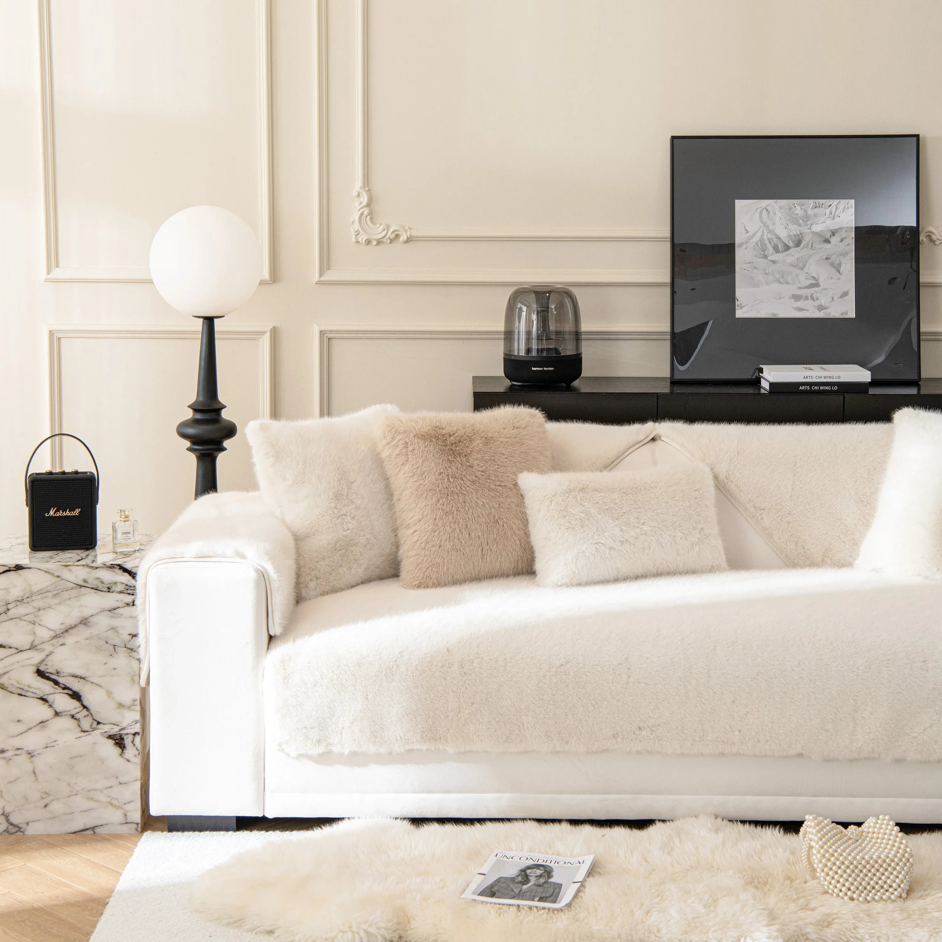 Faux Mink Velvet Luxury Fluffy Sofa Cushion, Winter Warm Thick Plush Non-slip Sofa Covers - TaroTextile