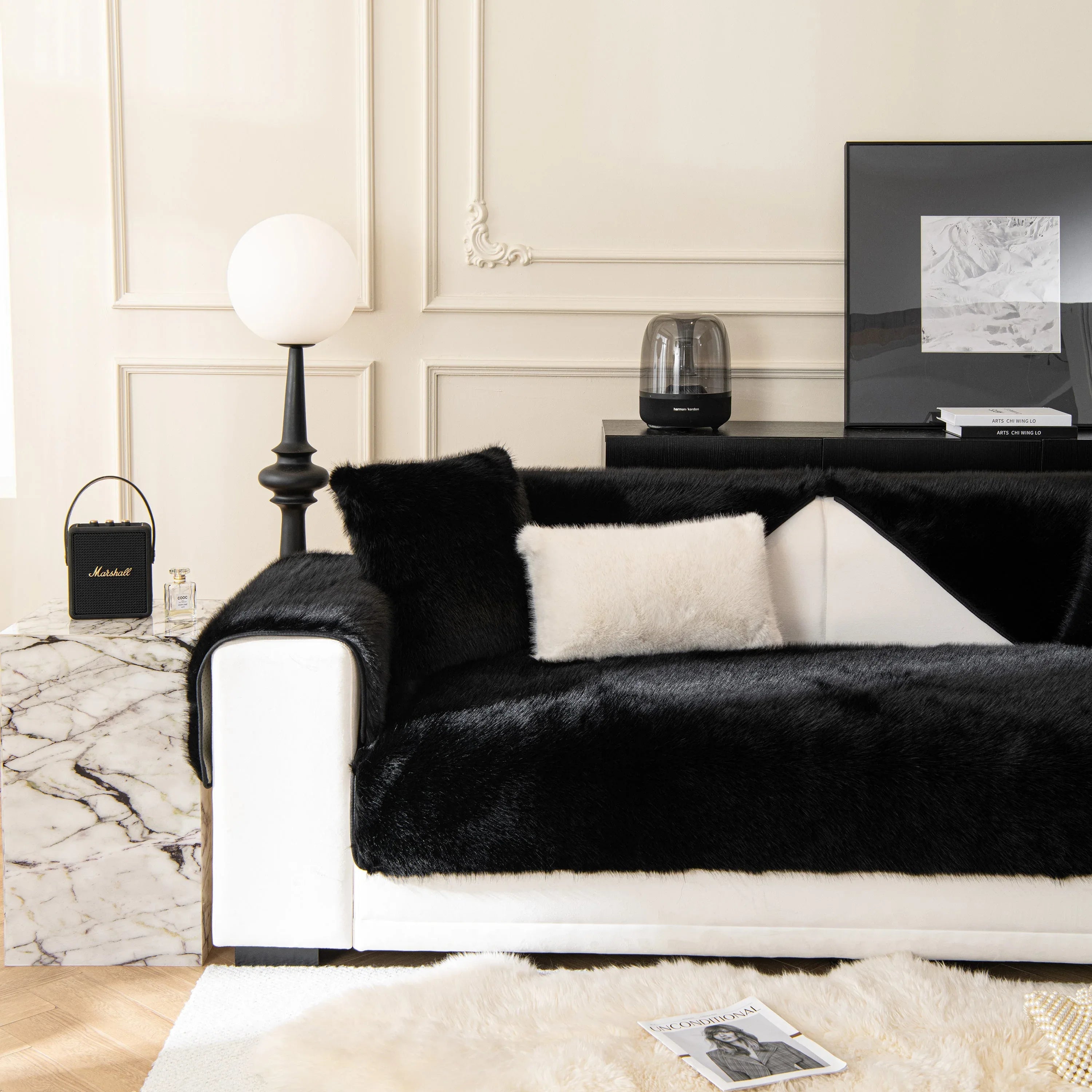 Faux Mink Velvet Luxury Fluffy Sofa Cushion, Winter Warm Thick Plush Non-slip Sofa Covers - TaroTextile