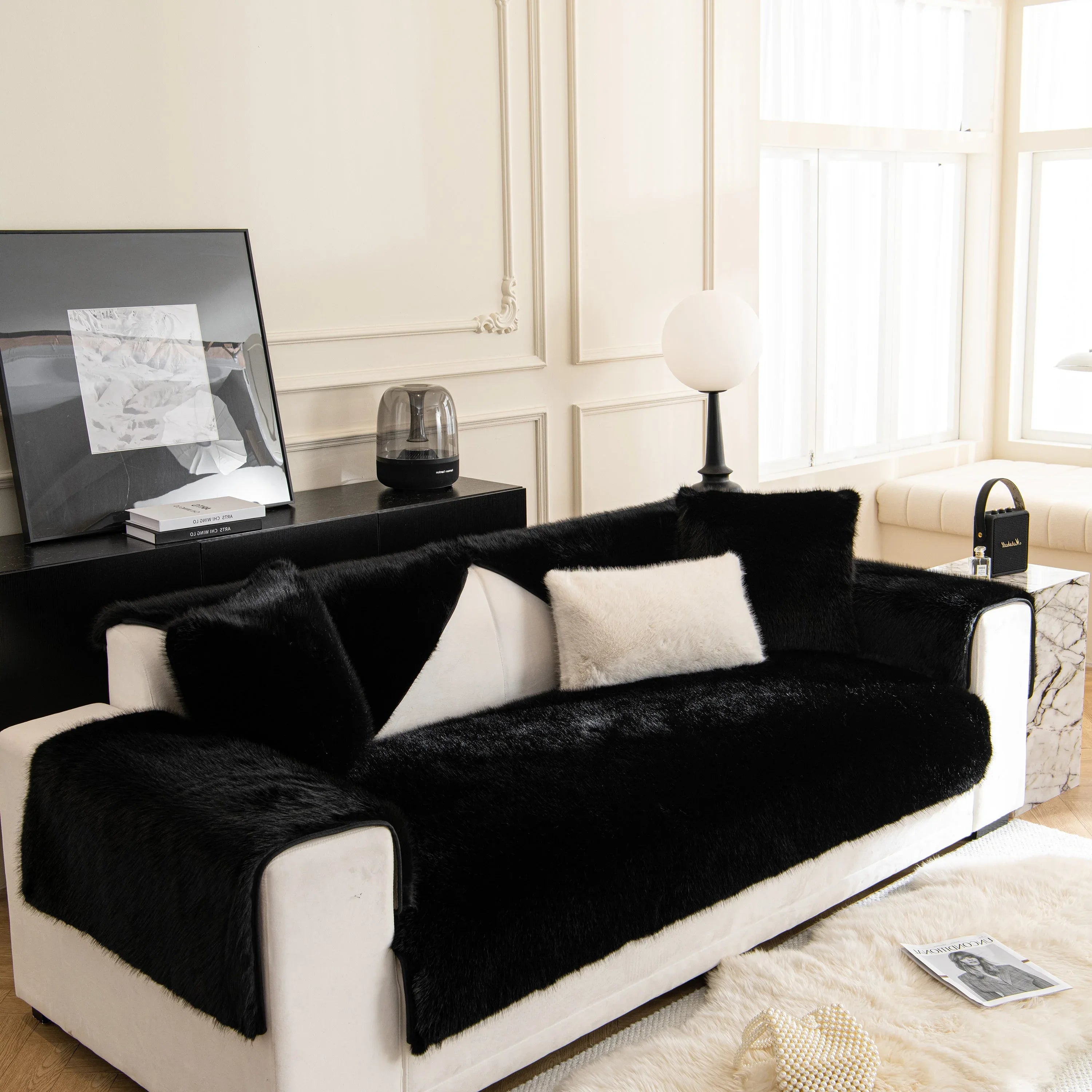 Faux Mink Velvet Luxury Fluffy Sofa Cushion, Winter Warm Thick Plush Non-slip Sofa Covers - TaroTextile