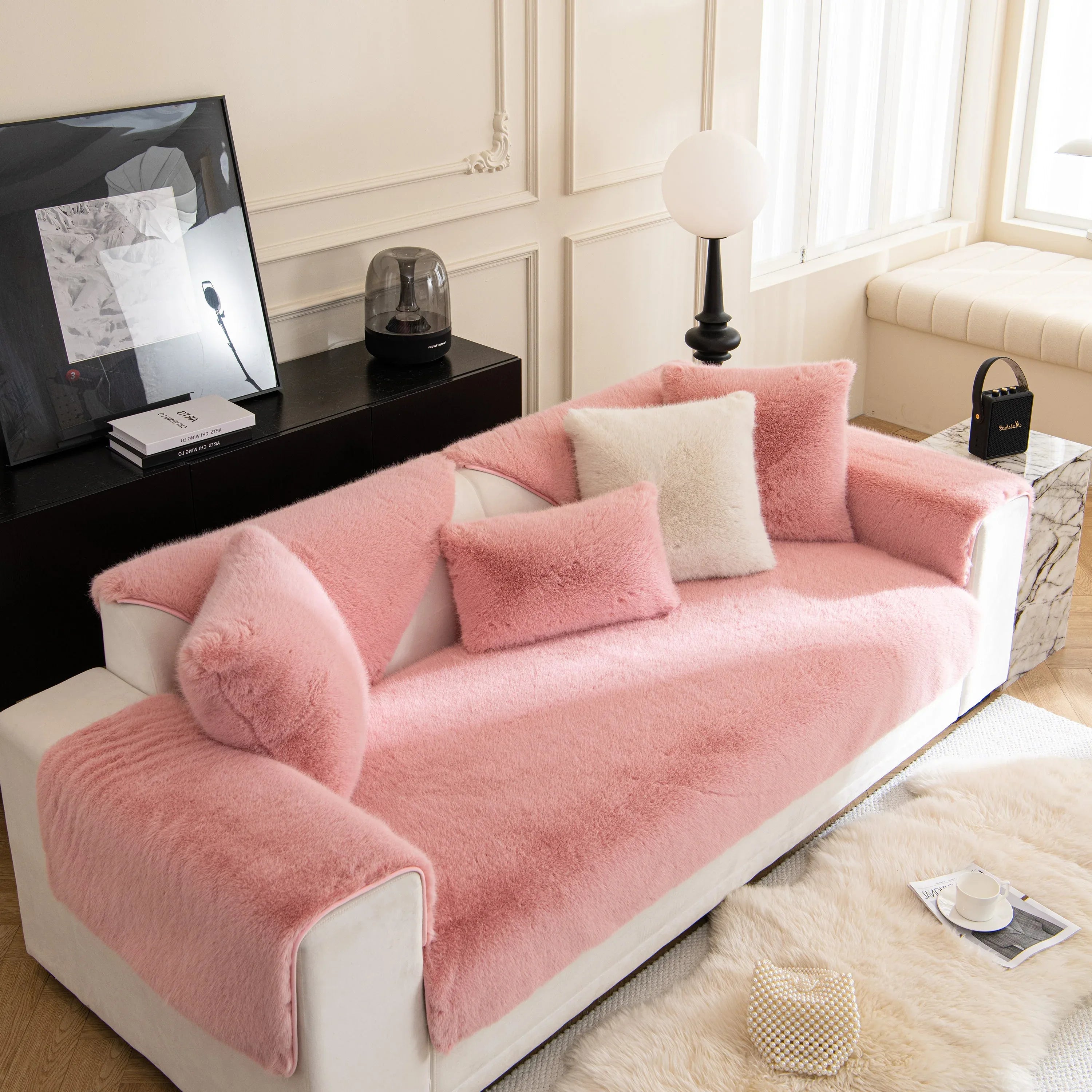 Faux Mink Velvet Luxury Fluffy Sofa Cushion, Winter Warm Thick Plush Non-slip Sofa Covers - TaroTextile