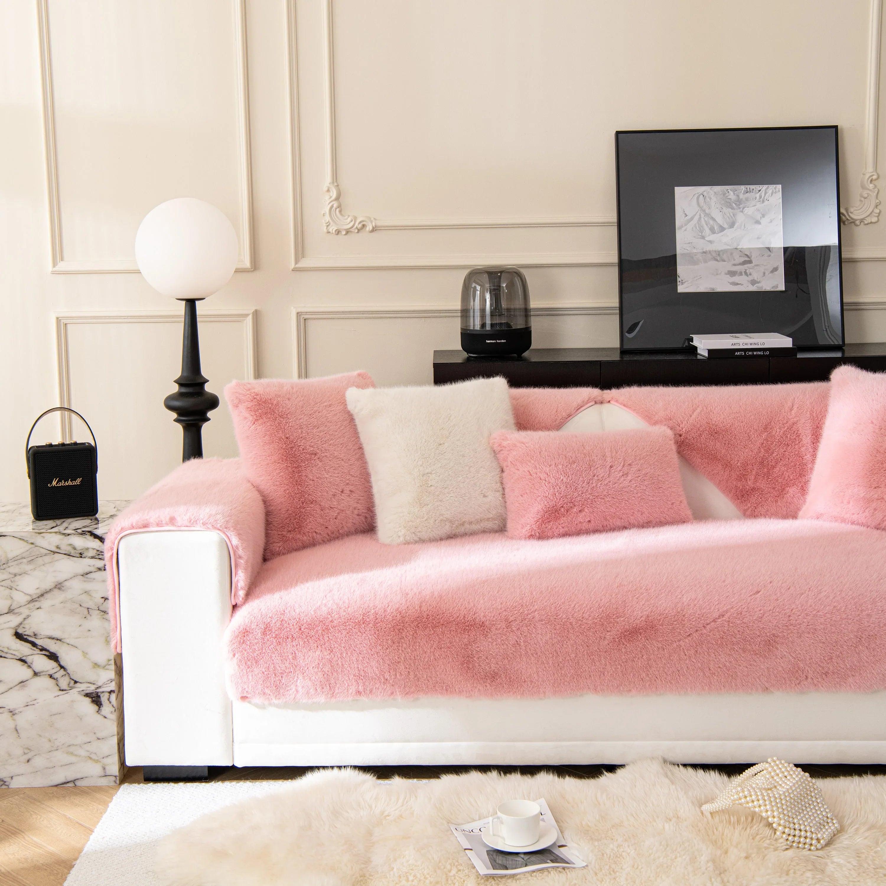 Faux Mink Velvet Luxury Fluffy Sofa Cushion, Winter Warm Thick Plush Non-slip Sofa Covers - TaroTextile