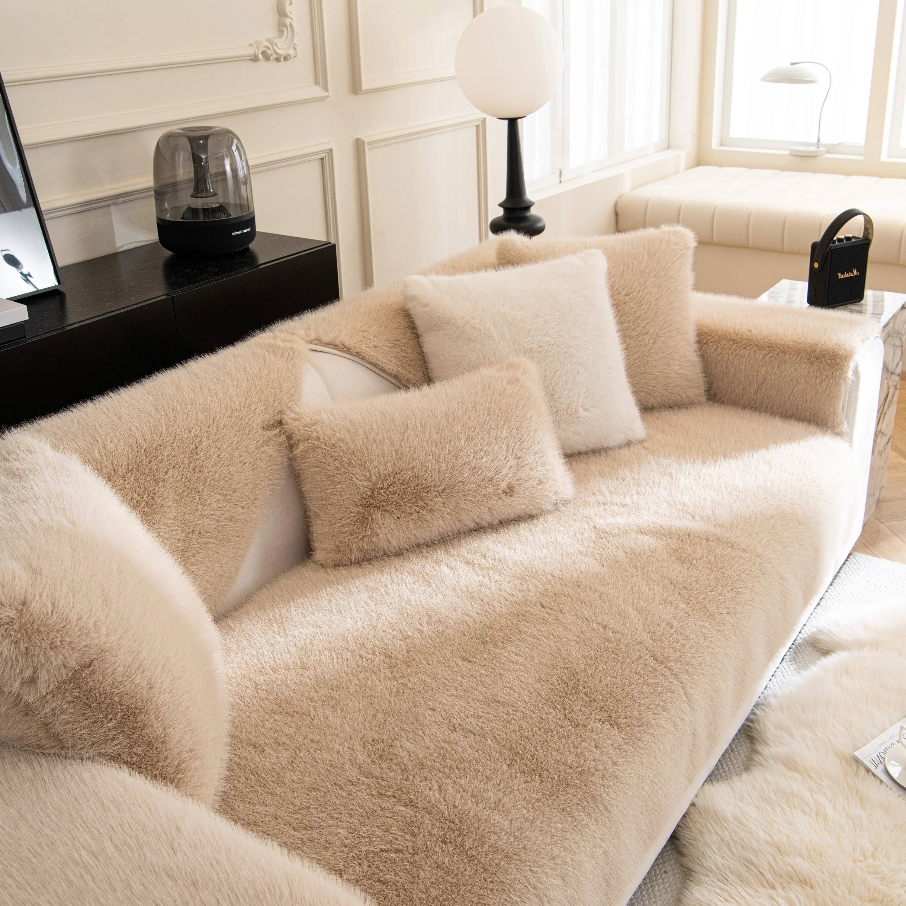 Faux Mink Velvet Luxury Fluffy Sofa Cushion, Winter Warm Thick Plush Non-slip Sofa Covers - TaroTextile