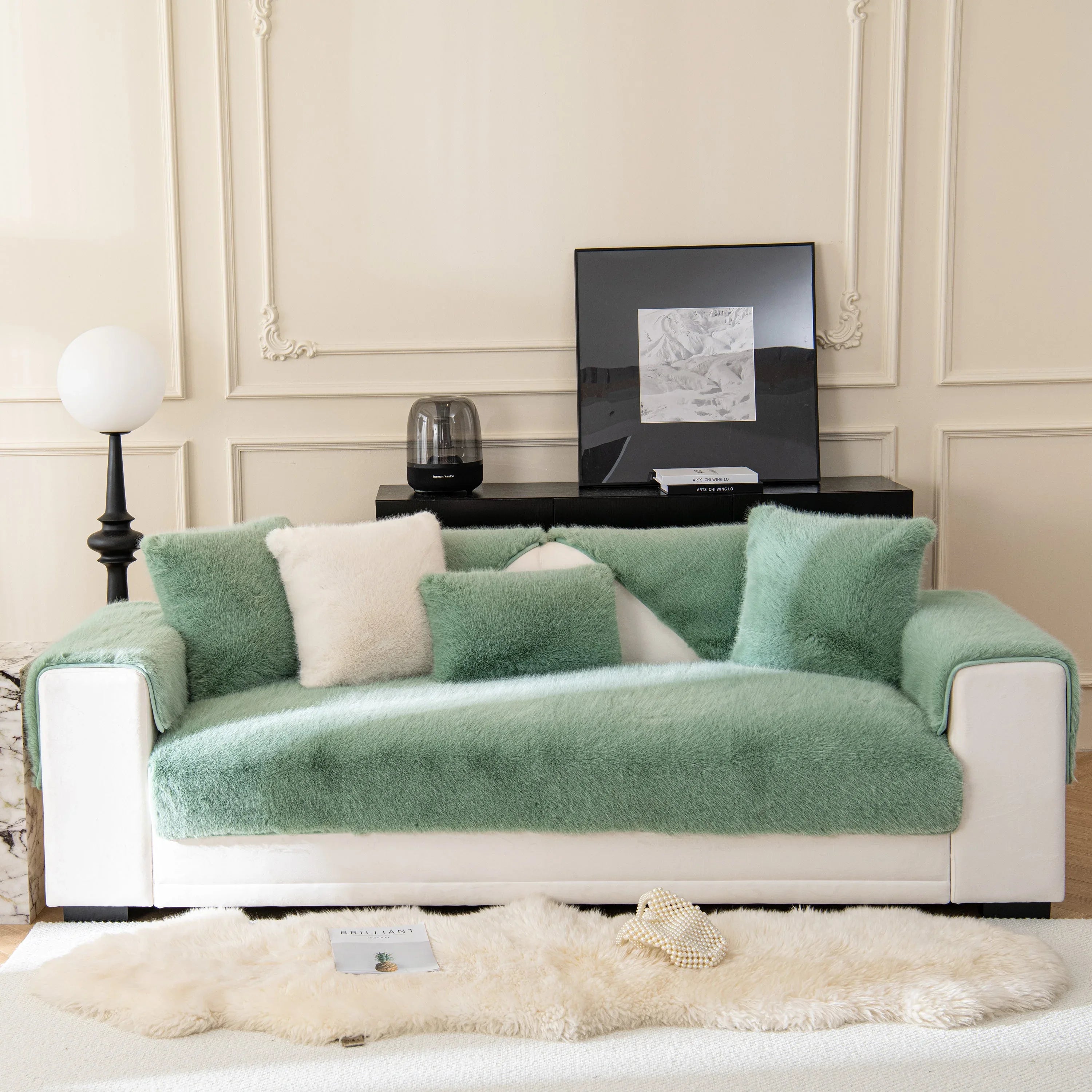 Faux Mink Velvet Luxury Fluffy Sofa Cushion, Winter Warm Thick Plush Non-slip Sofa Covers - TaroTextile