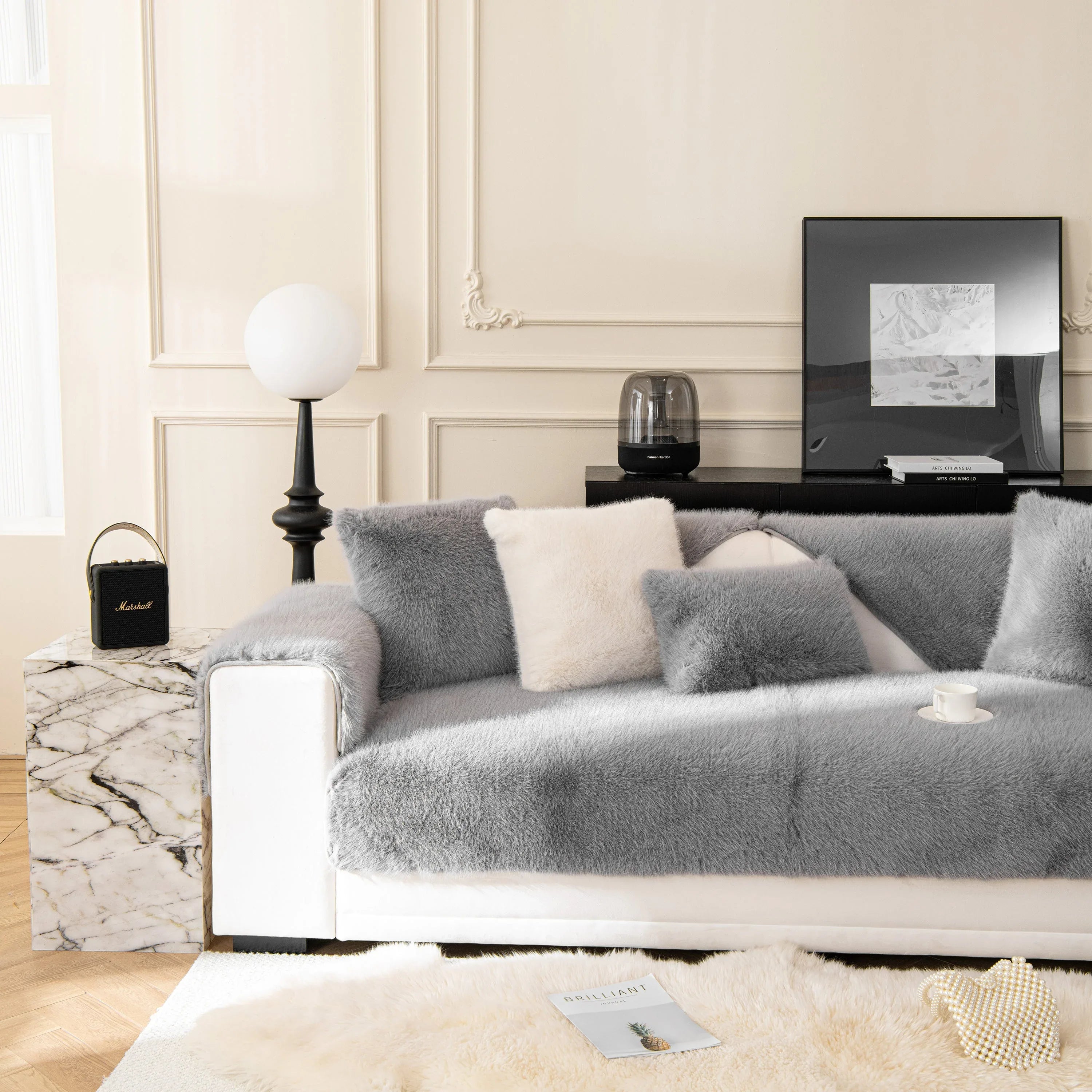 Faux Mink Velvet Luxury Fluffy Sofa Cushion, Winter Warm Thick Plush Non-slip Sofa Covers - TaroTextile