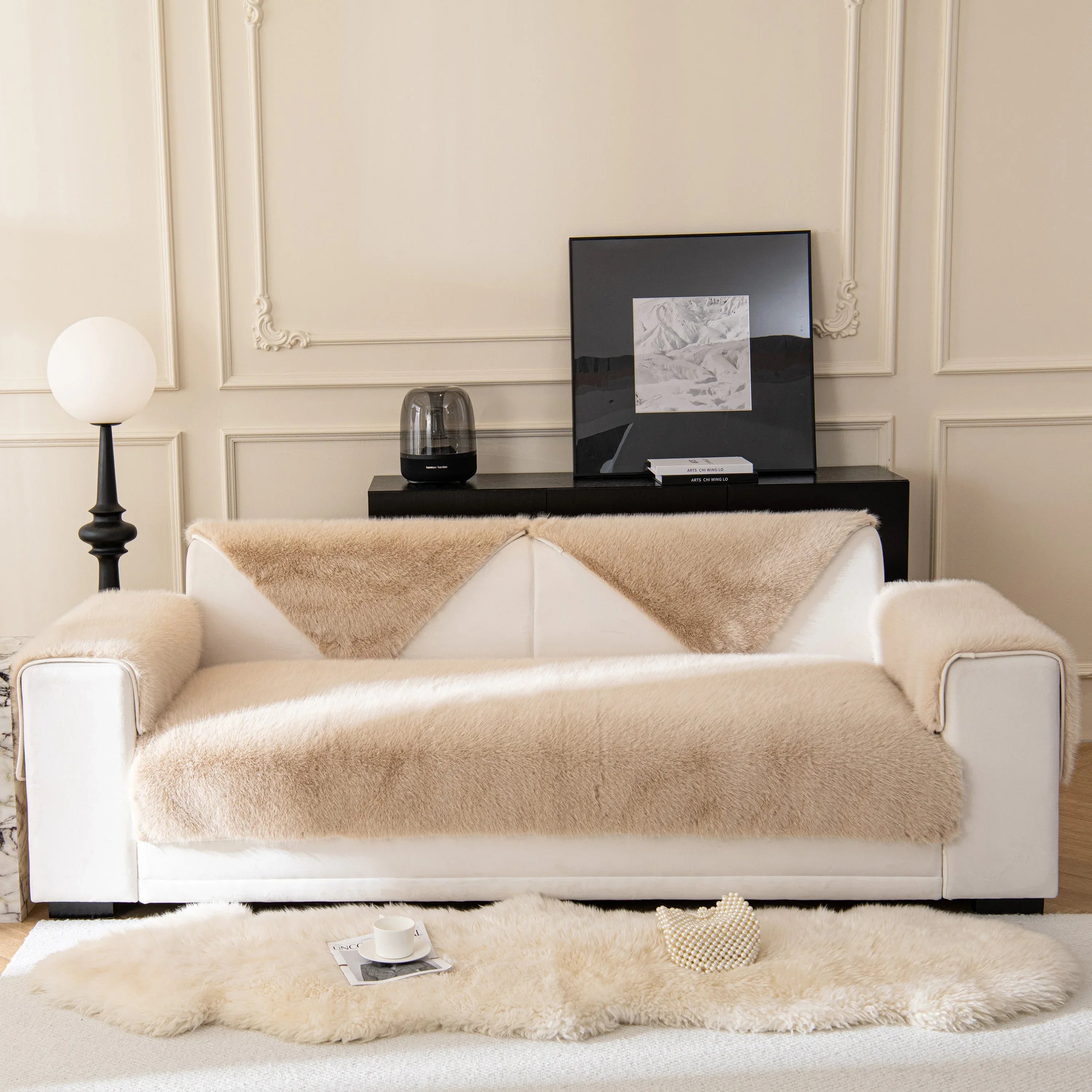 Faux Mink Velvet Luxury Fluffy Sofa Cushion, Winter Warm Thick Plush Non-slip Sofa Covers - TaroTextile