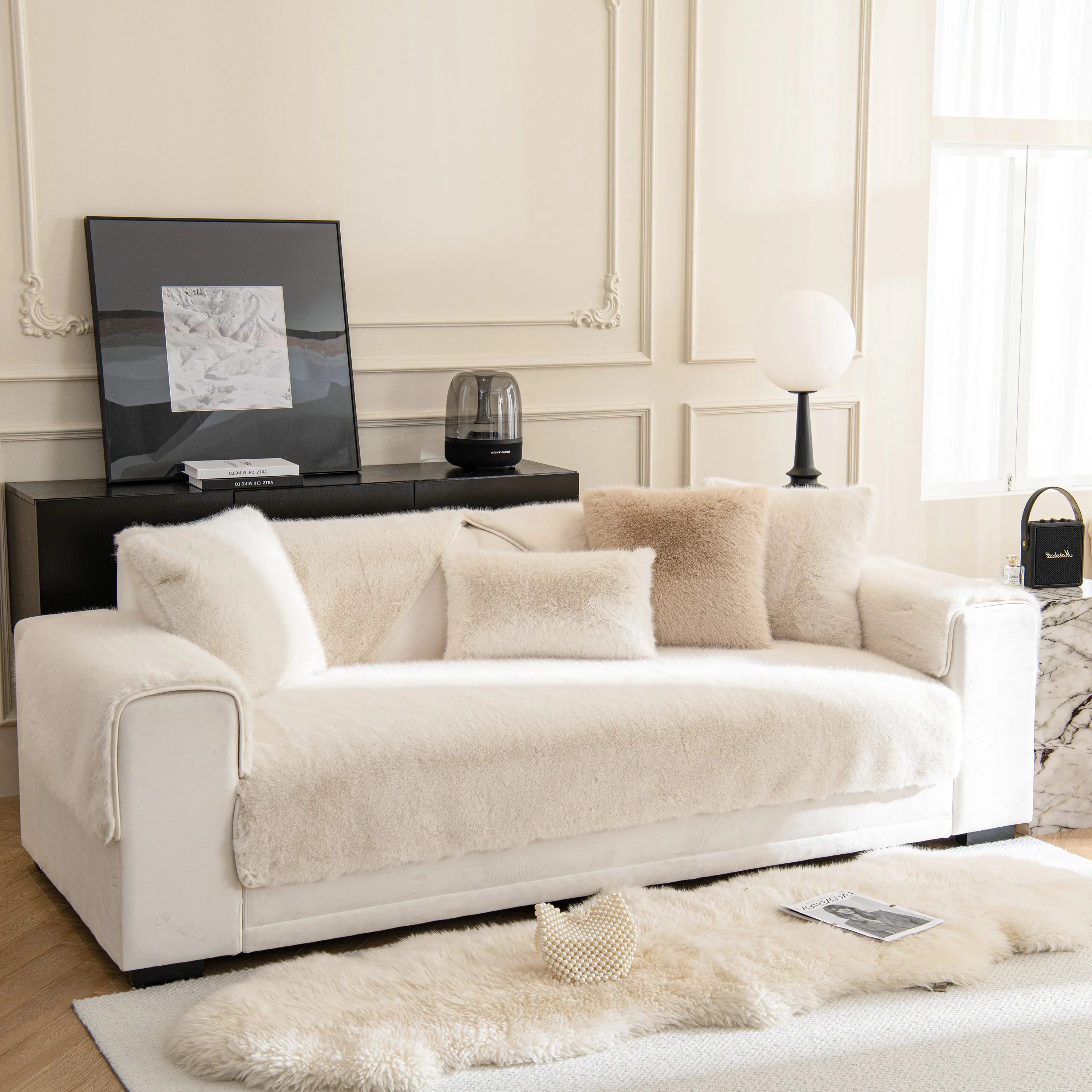 Faux Mink Velvet Luxury Fluffy Sofa Cushion, Winter Warm Thick Plush Non-slip Sofa Covers - TaroTextile