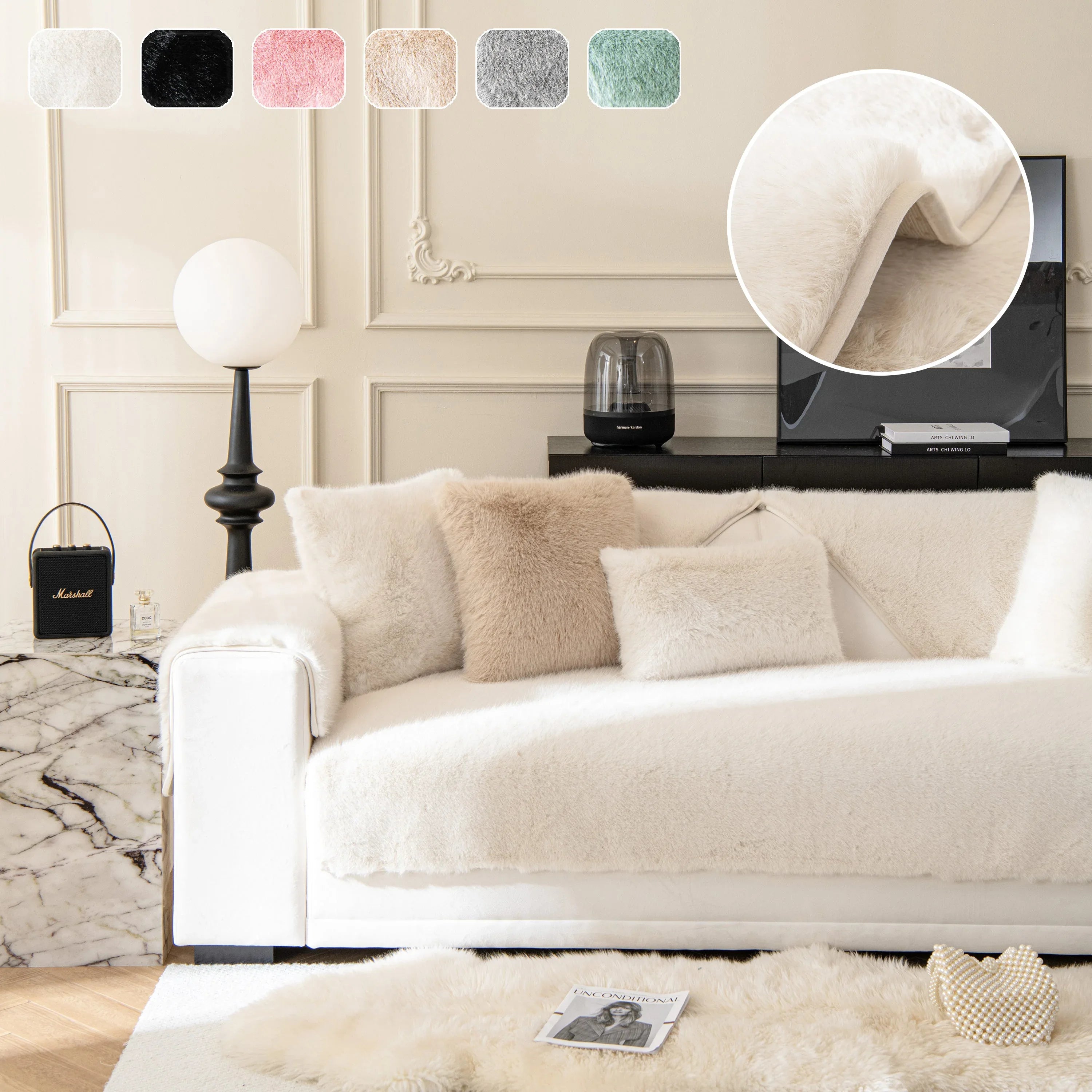 Faux Mink Velvet Luxury Fluffy Sofa Cushion, Winter Warm Thick Plush Non-slip Sofa Covers - TaroTextile