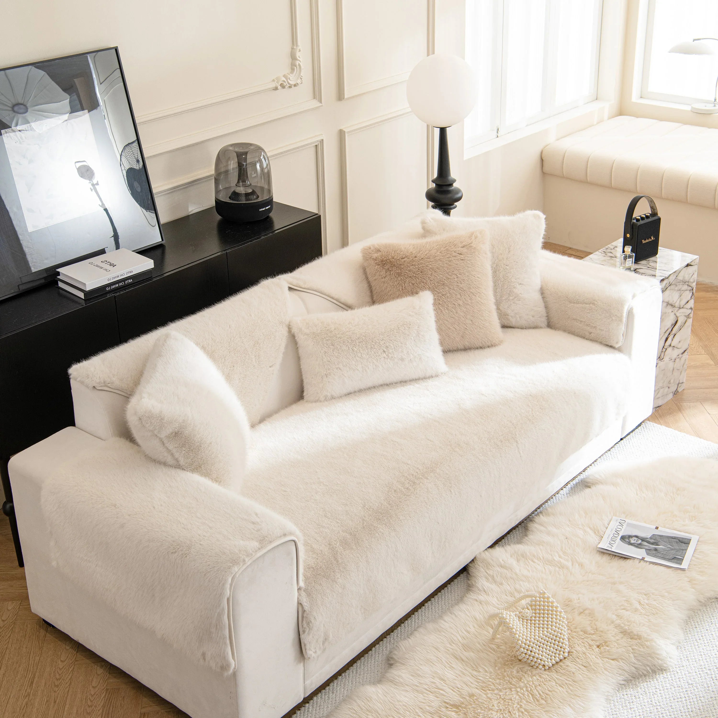 Faux Mink Velvet Luxury Fluffy Sofa Cushion, Winter Warm Thick Plush Non-slip Sofa Covers - TaroTextile