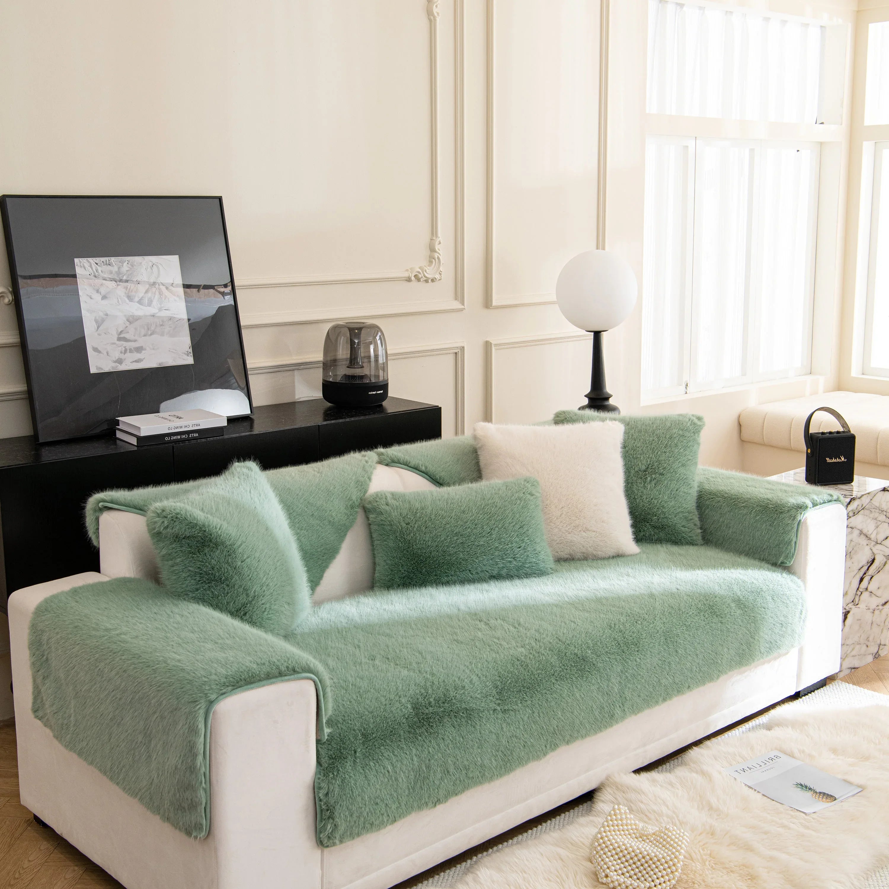 Faux Mink Velvet Luxury Fluffy Sofa Cushion, Winter Warm Thick Plush Non-slip Sofa Covers - TaroTextile