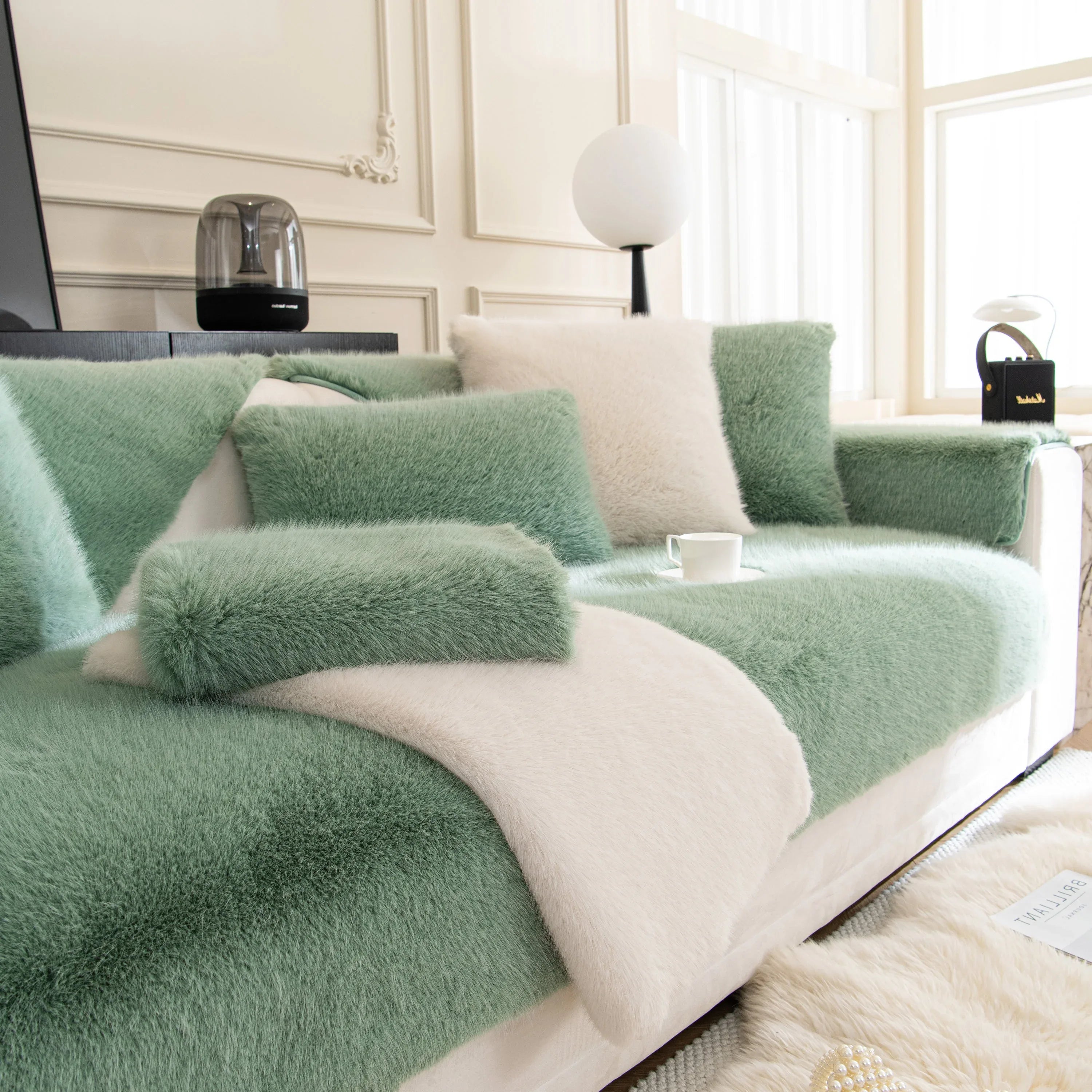 Faux Mink Velvet Luxury Fluffy Sofa Cushion, Winter Warm Thick Plush Non-slip Sofa Covers - TaroTextile