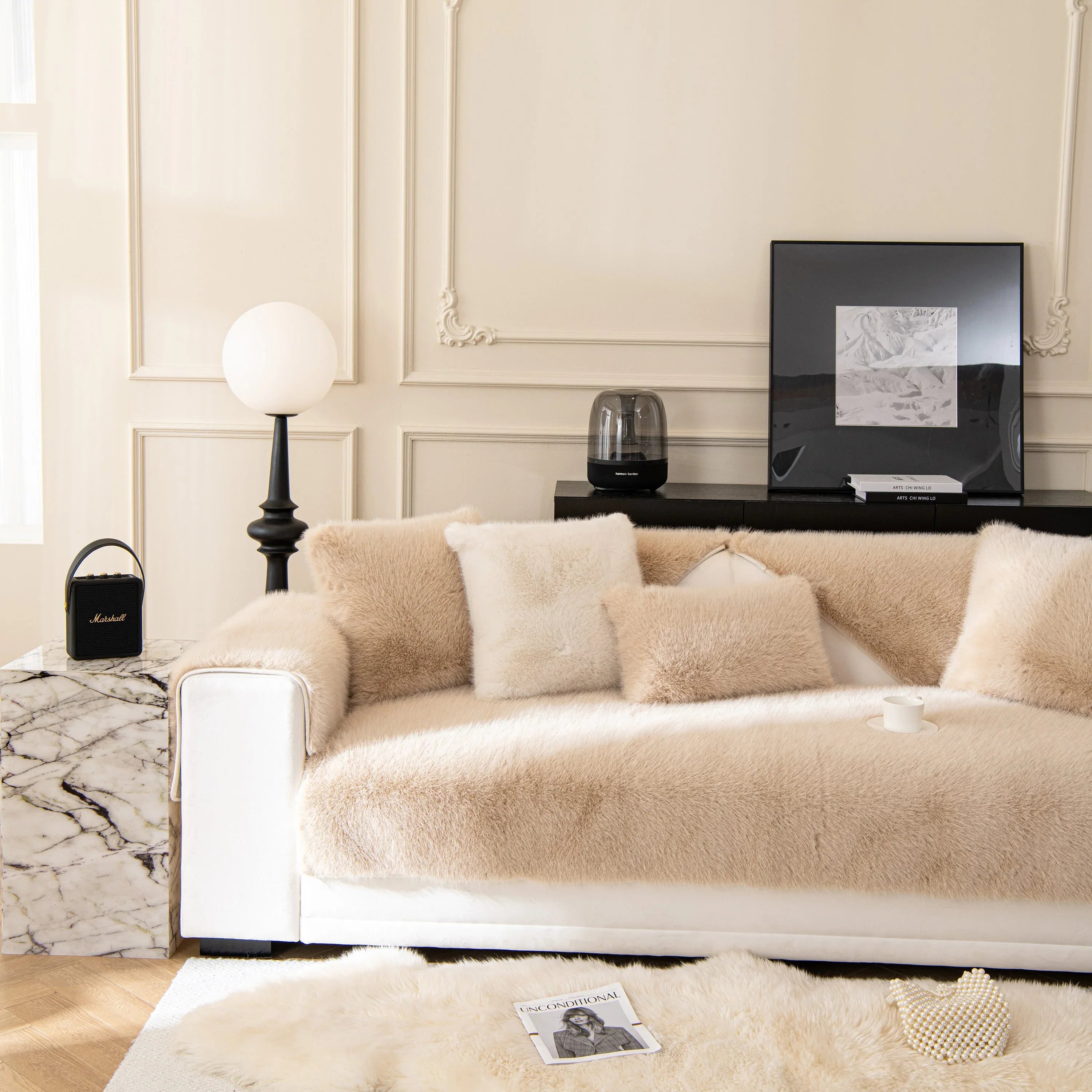 Faux Mink Velvet Luxury Fluffy Sofa Cushion, Winter Warm Thick Plush Non-slip Sofa Covers - TaroTextile